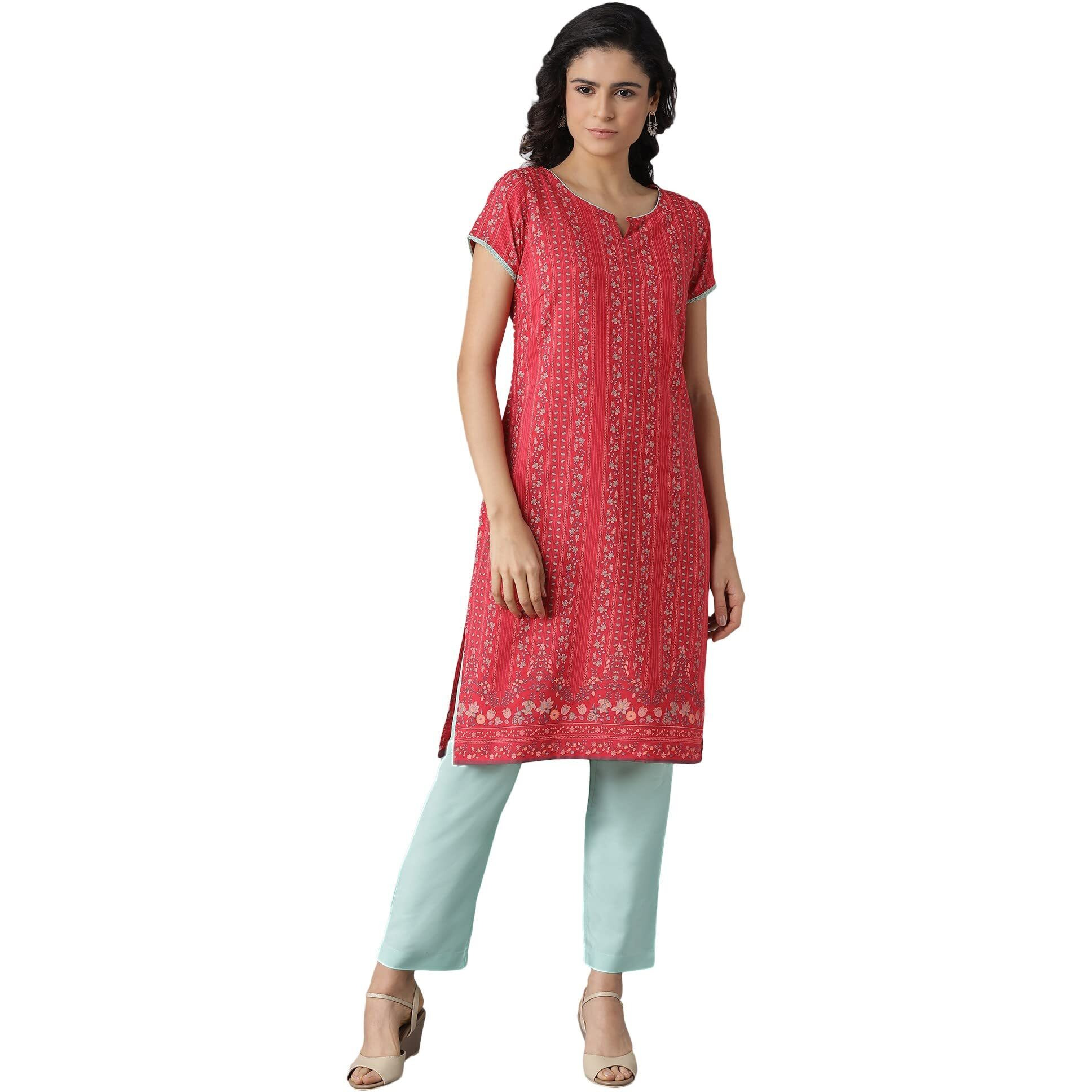 Aurelia Women's Polyester Kurta & Trouser (22Onas13030-505128_Red_M)