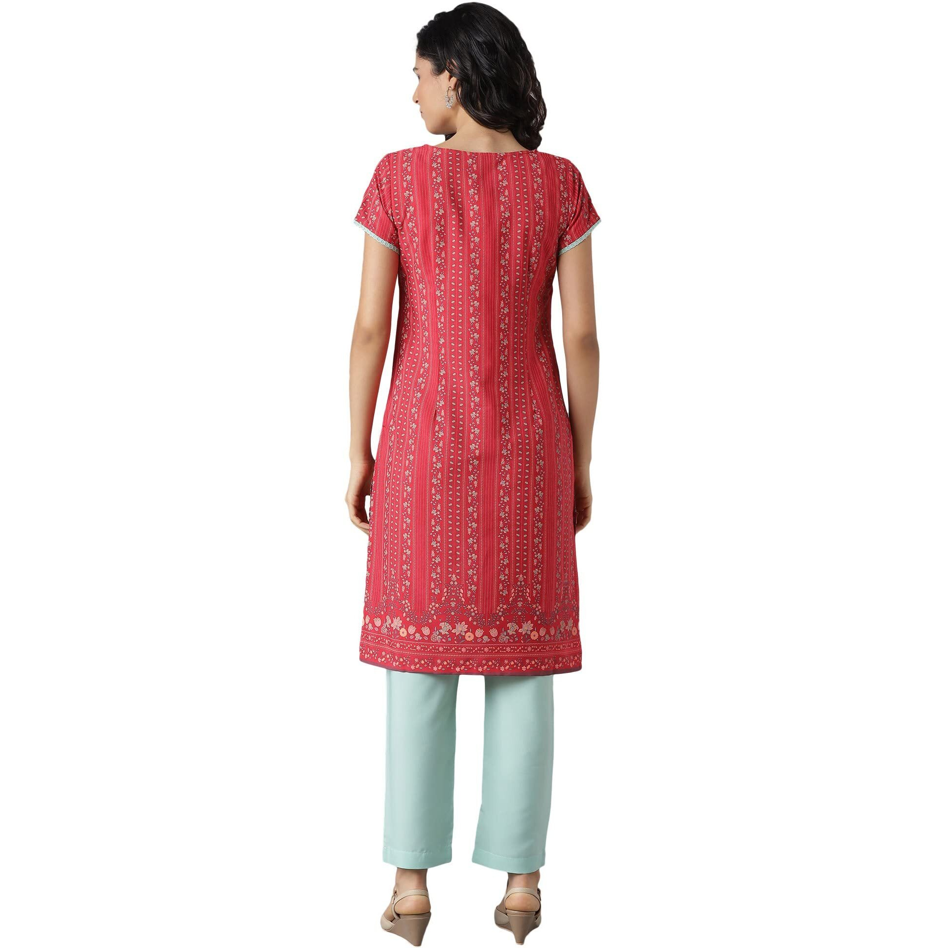 Aurelia Women's Polyester Kurta & Trouser (22Onas13030-505128_Red_M)