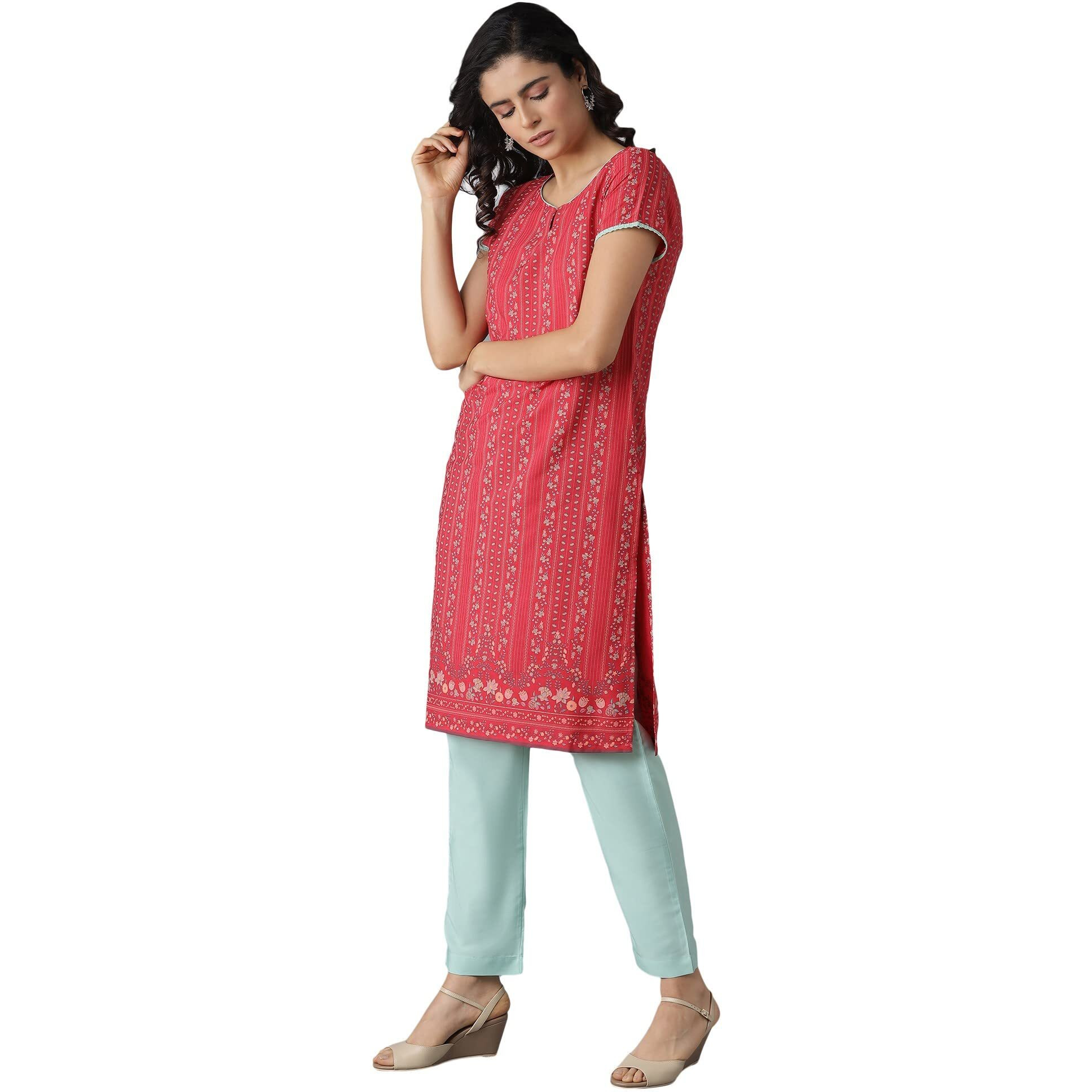 Aurelia Women's Polyester Kurta & Trouser (22Onas13030-505128_Red_M)