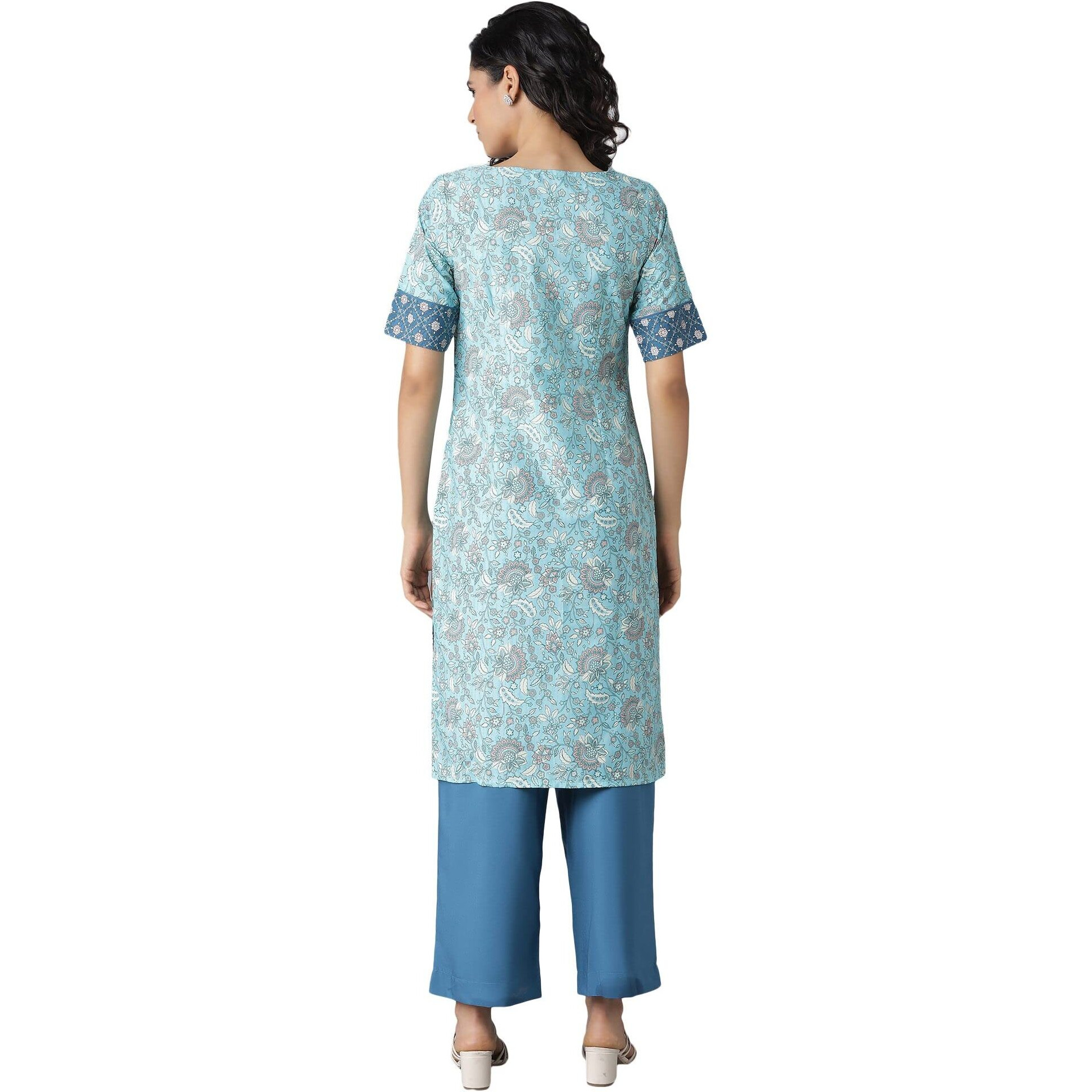 Aurelia Women's Polyester Kurta & Culotte (22Onas13032-505133_Blue_M)