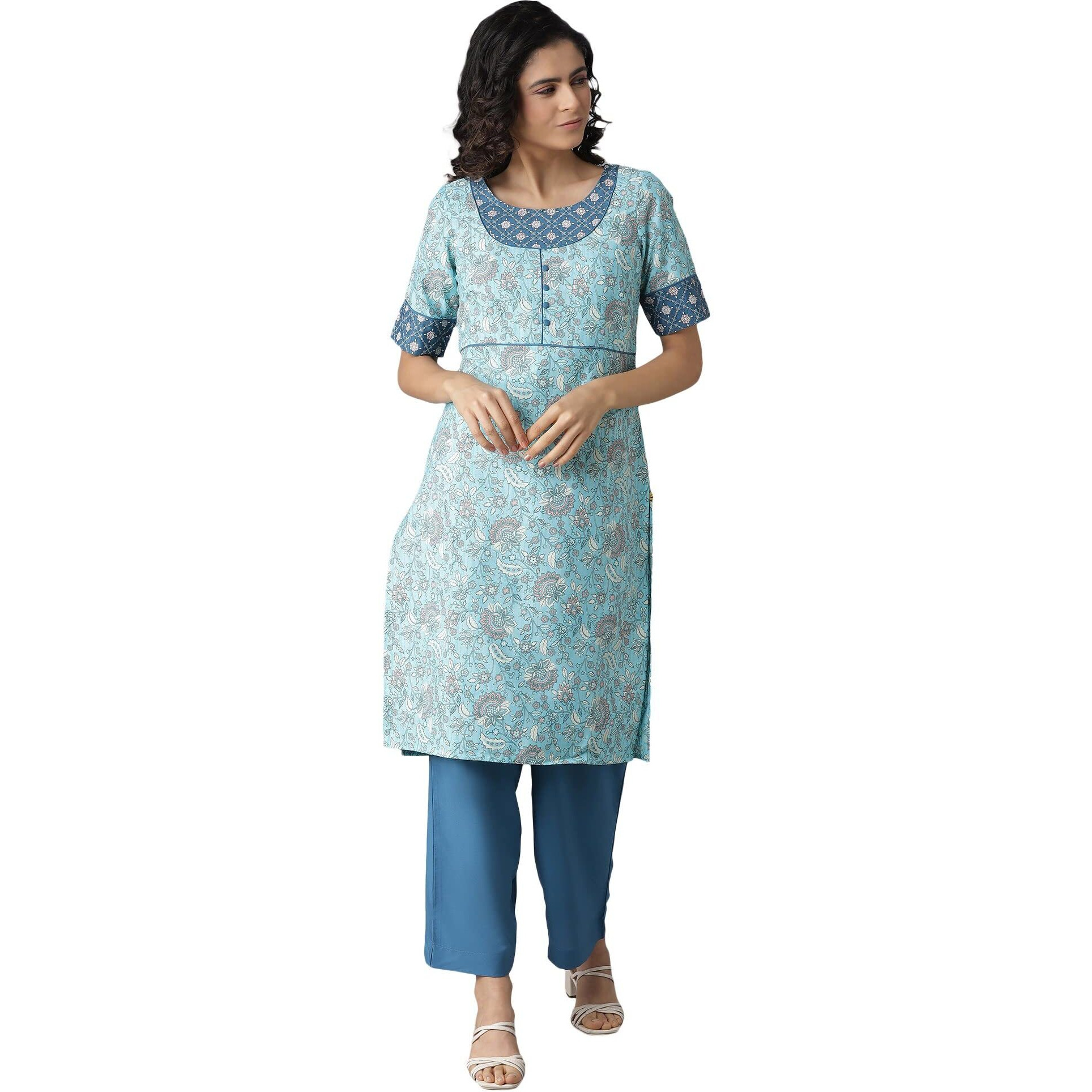 Aurelia Women's Polyester Kurta & Culotte (22Onas13032-505133_Blue_Xl)