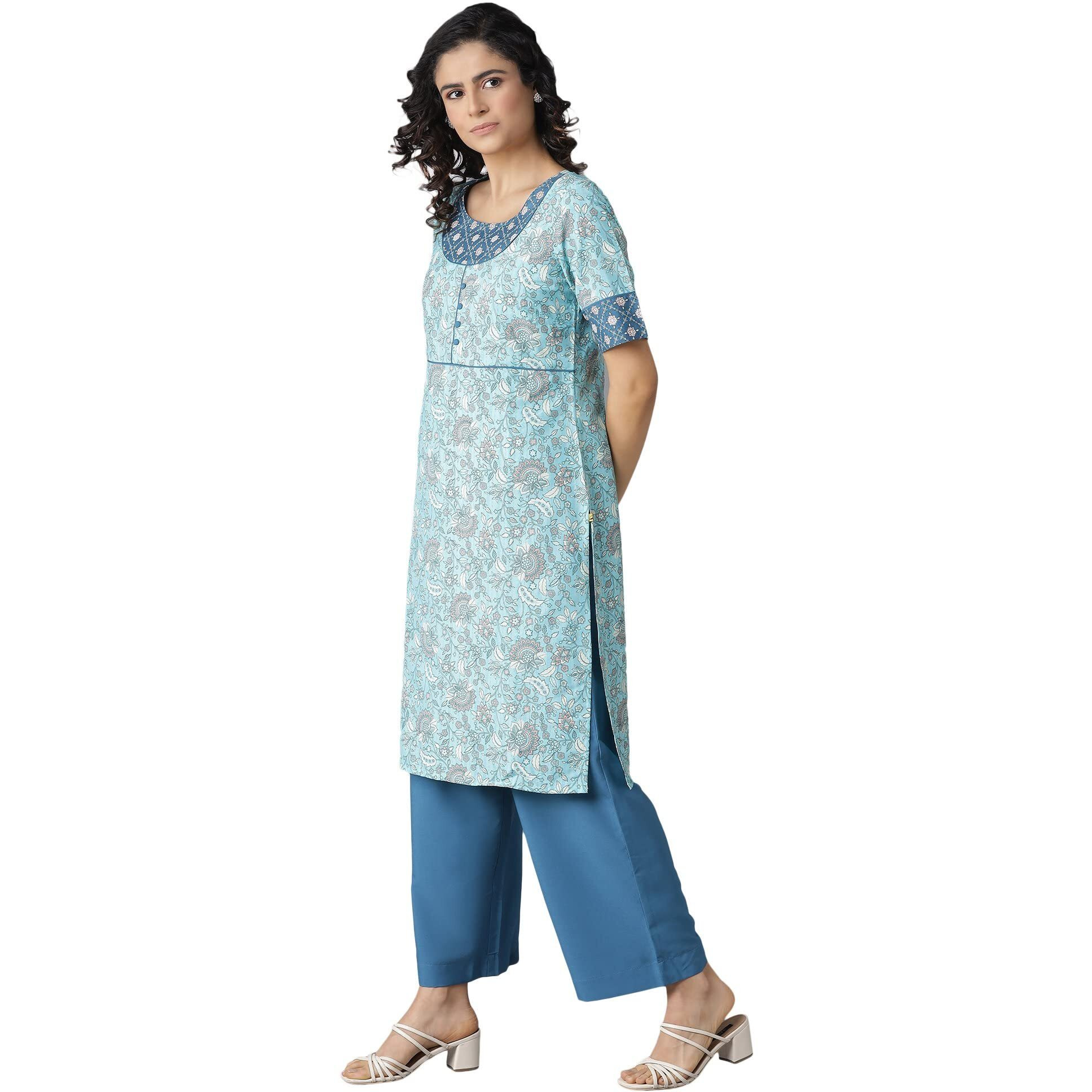 Aurelia Women's Polyester Kurta & Culotte (22Onas13032-505133_Blue_Xl)