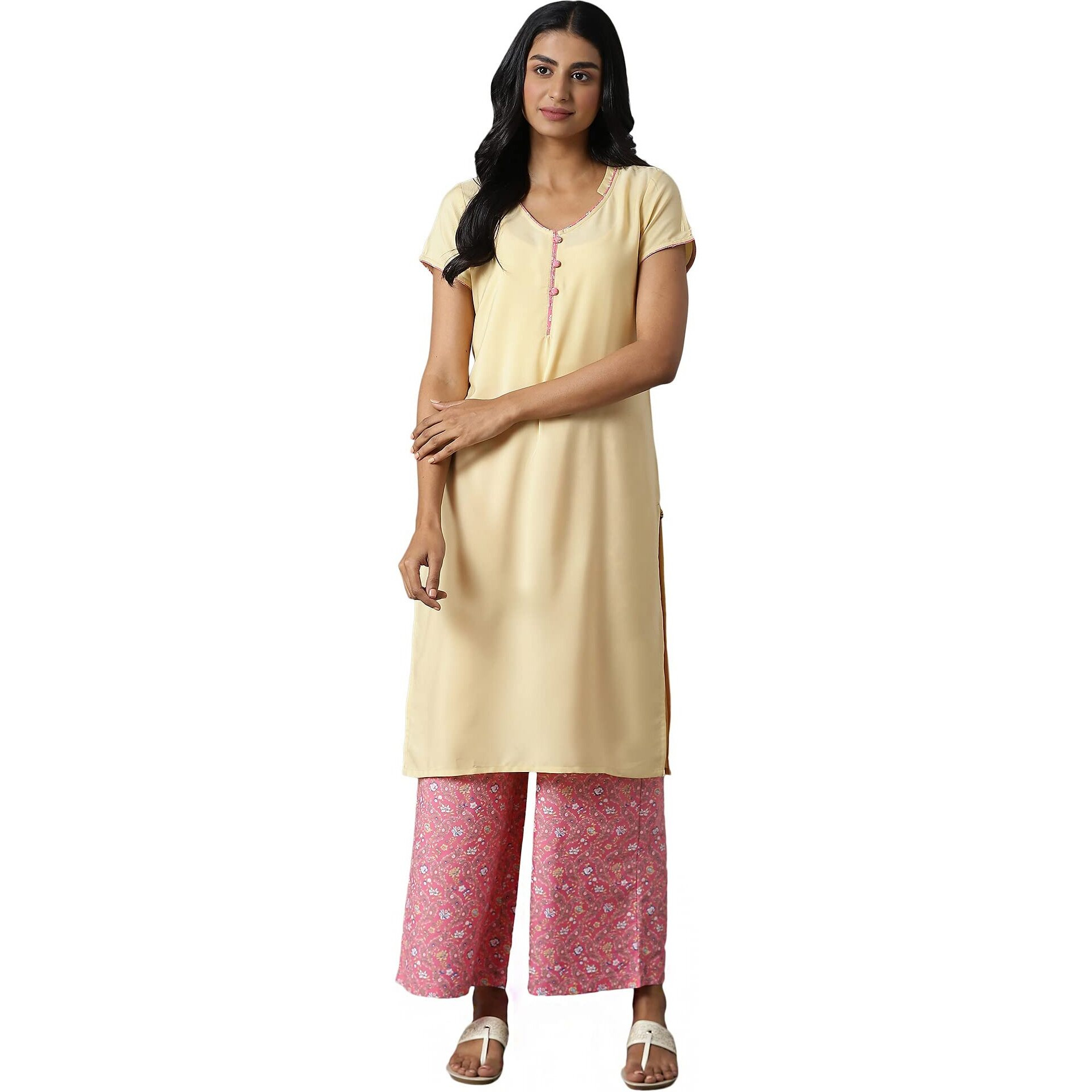 Aurelia Women's Polyester Kurta & Palazzo (22Onas13033-603843_Yellow_Xs)