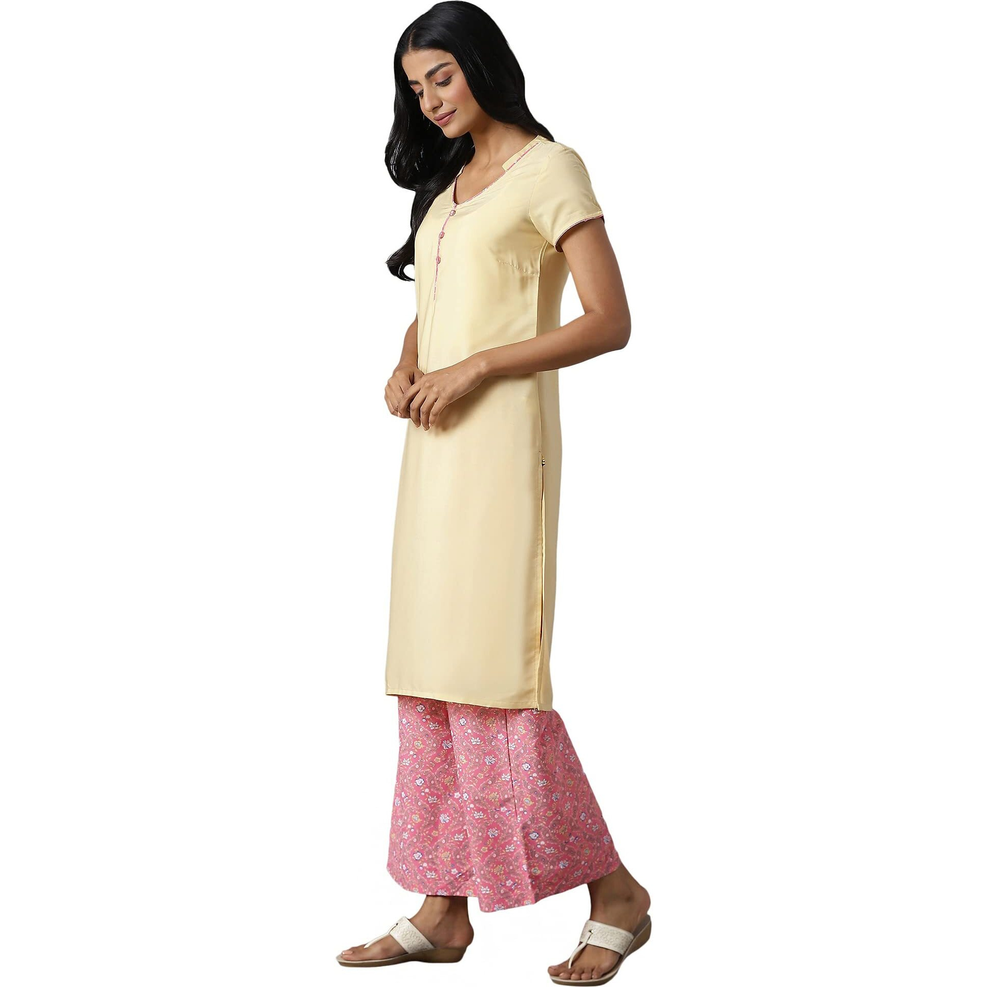 Aurelia Women's Polyester Kurta & Palazzo (22Onas13033-603843_Yellow_2Xl)