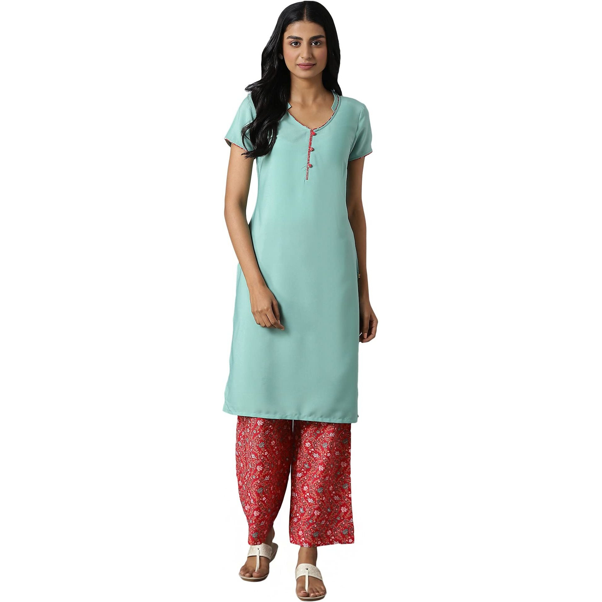 Aurelia Women's Polyester Kurta & Palazzo (22Onas13033-603844_Green_2Xl)