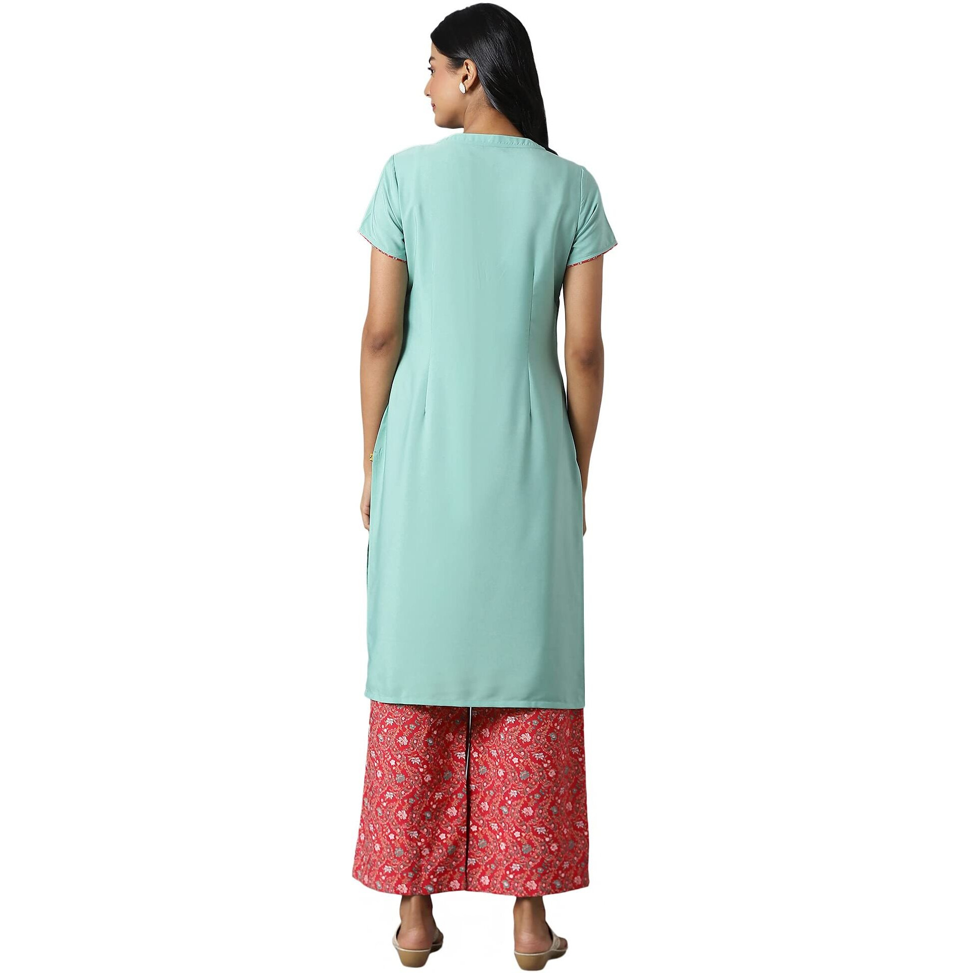 Aurelia Women's Polyester Kurta & Palazzo (22Onas13033-603844_Green_2Xl)