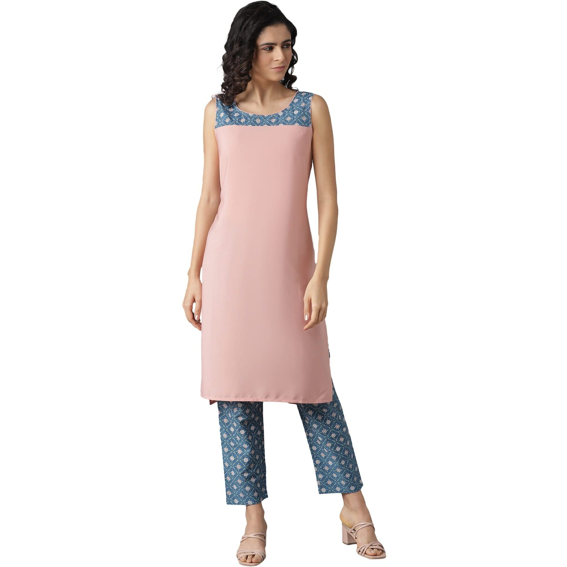 Aurelia Women's Polyester Kurta & Trouser (22Onas13035-603845_Peach_L)