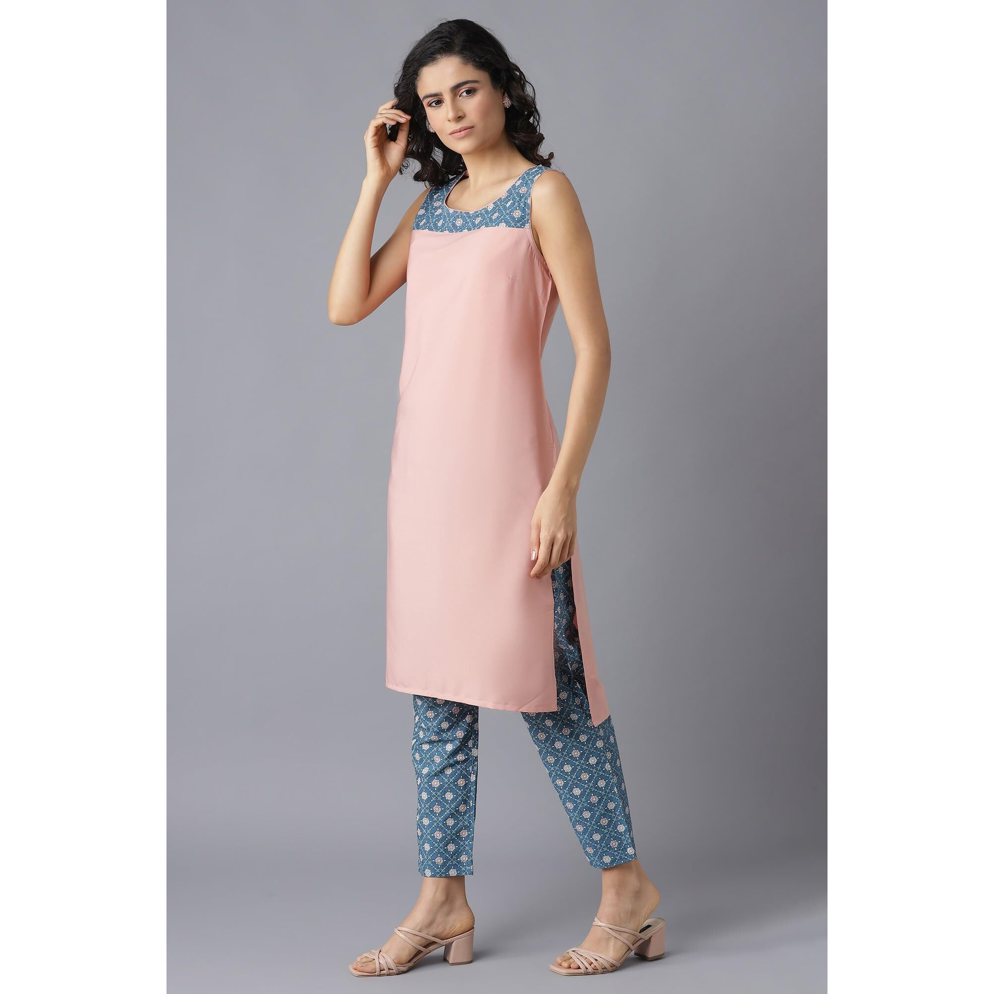 Aurelia Women's Polyester Kurta & Trouser (22Onas13035-603845_Peach_L)