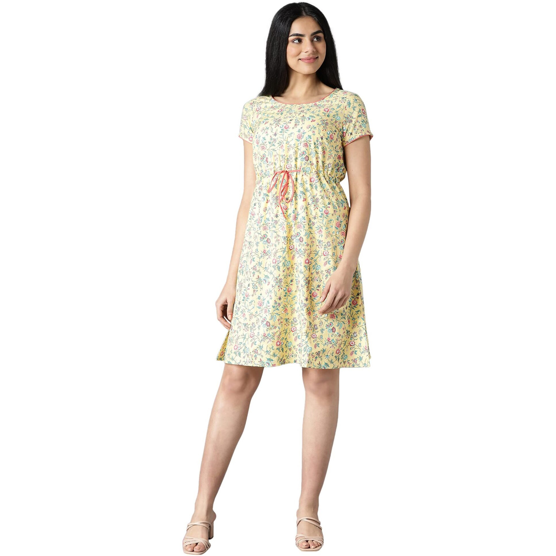 Aurelia Women's Viscose Fit And Flare Ankle Length Casual Dress (22Ona13062-505149_Yellow_M)