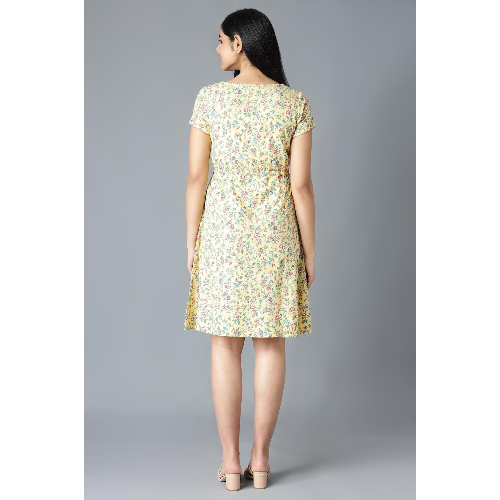 Aurelia Women's Viscose Fit And Flare Ankle Length Casual Dress (22Ona13062-505149_Yellow_M)