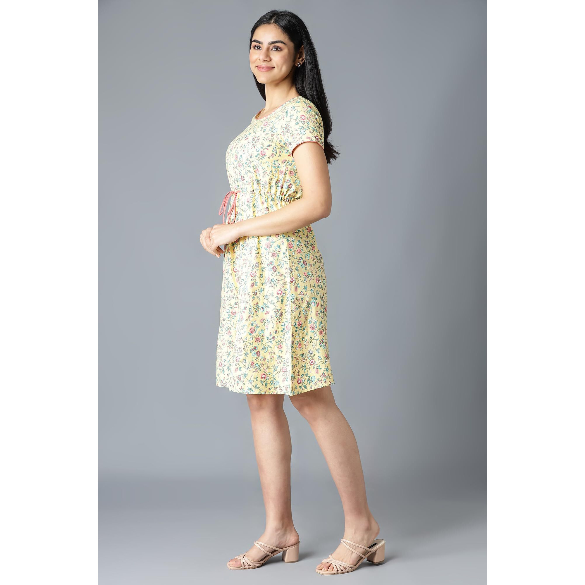 Aurelia Women's Viscose Fit And Flare Ankle Length Casual Dress (22Ona13062-505149_Yellow_M)