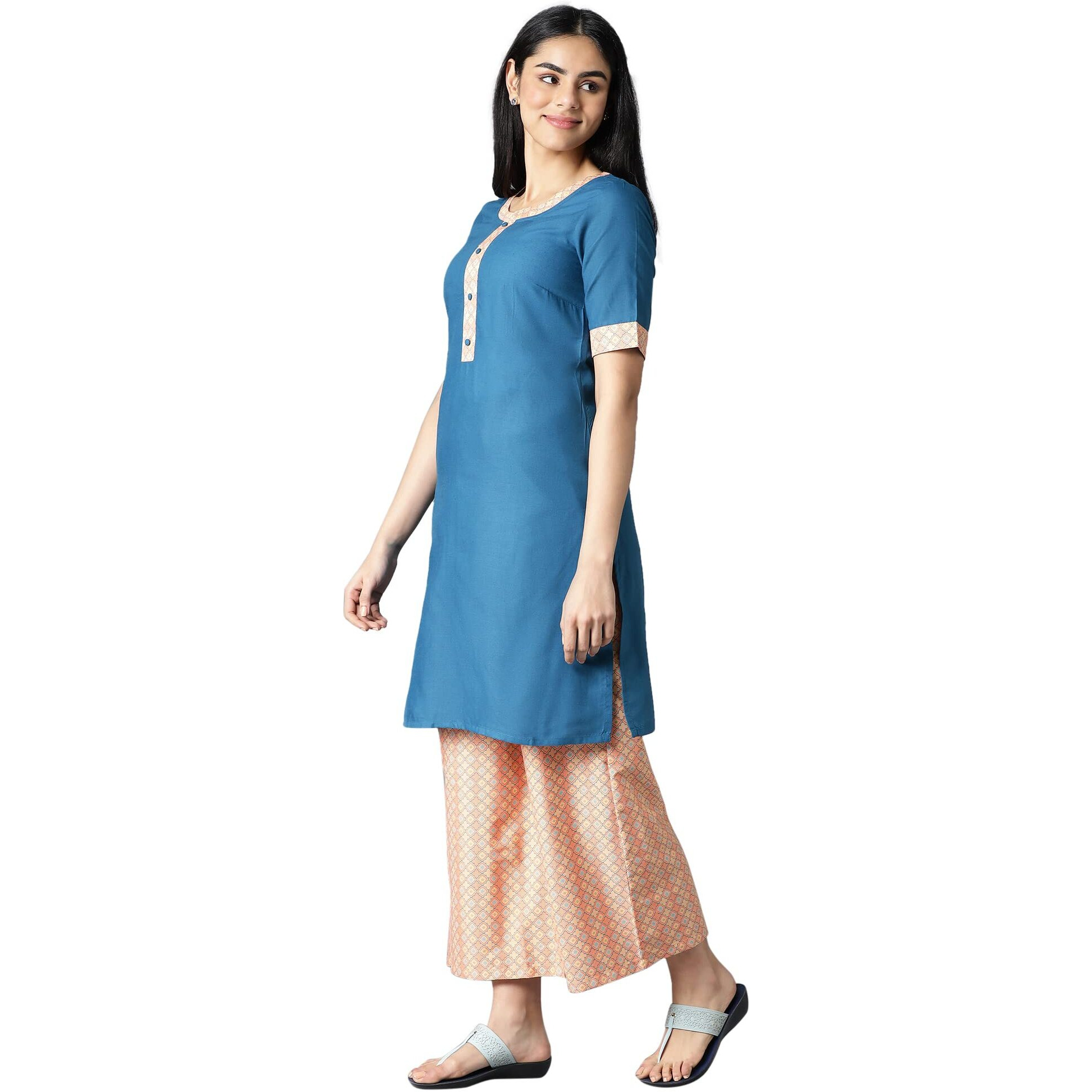 Aurelia Women's Cotton Blend Kurta & Palazzo (22Onas13028-603859_Teal Blue_Xs)