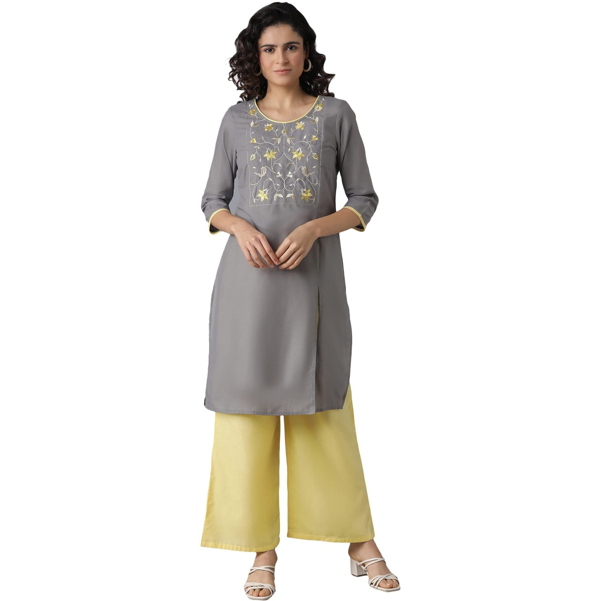 Aurelia Women's Cotton Blend Kurta & Palazzo (22Onas13039-603852_Grey_L)