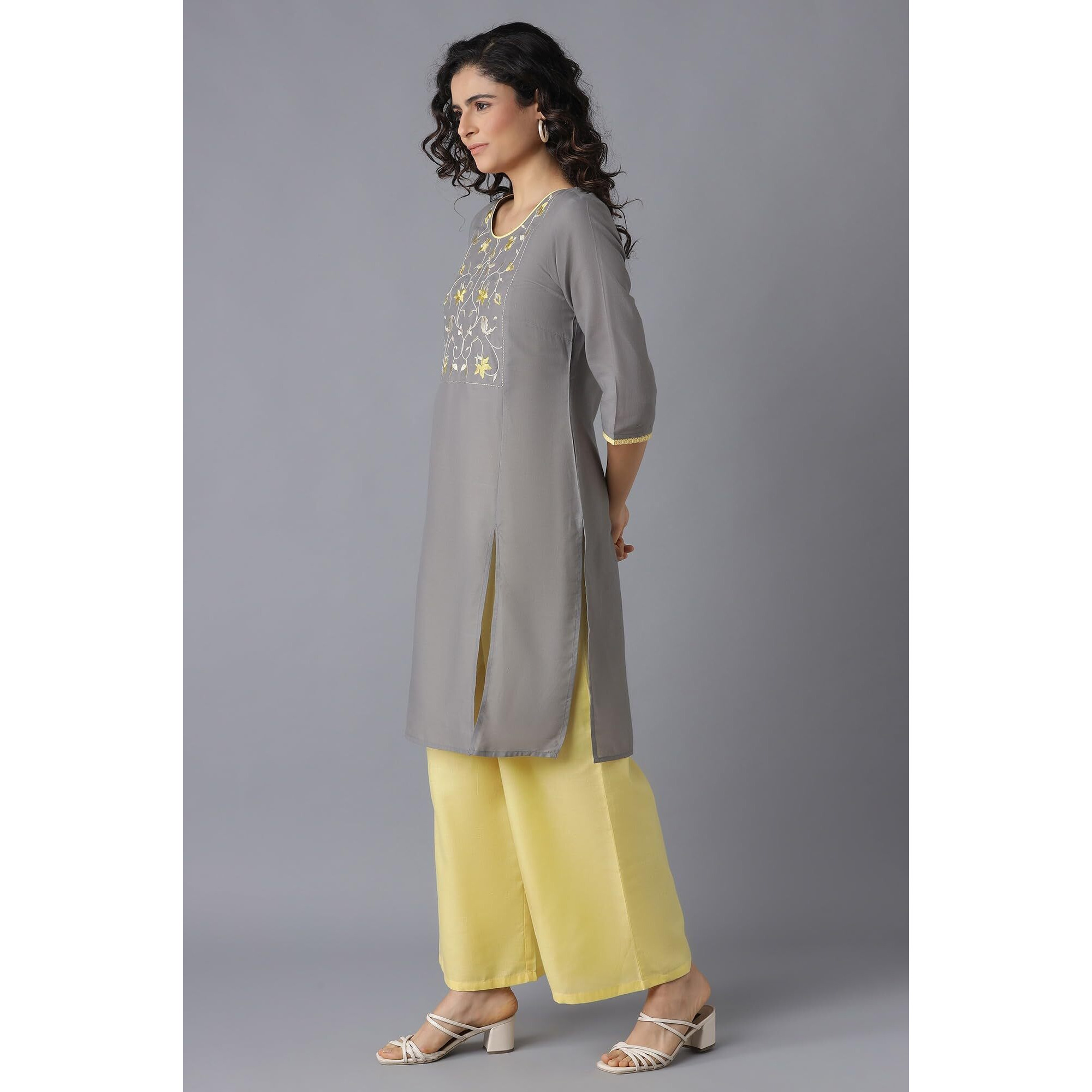 Aurelia Women's Cotton Blend Kurta & Palazzo (22Onas13039-603852_Grey_L)