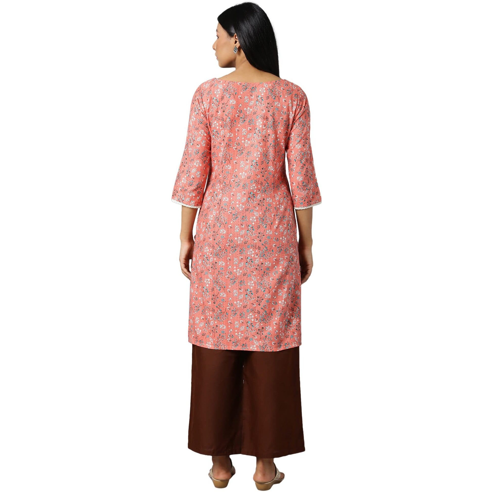 Aure Collection By Aurelia Orange Floral Printed Kurta With Brown Palazzo