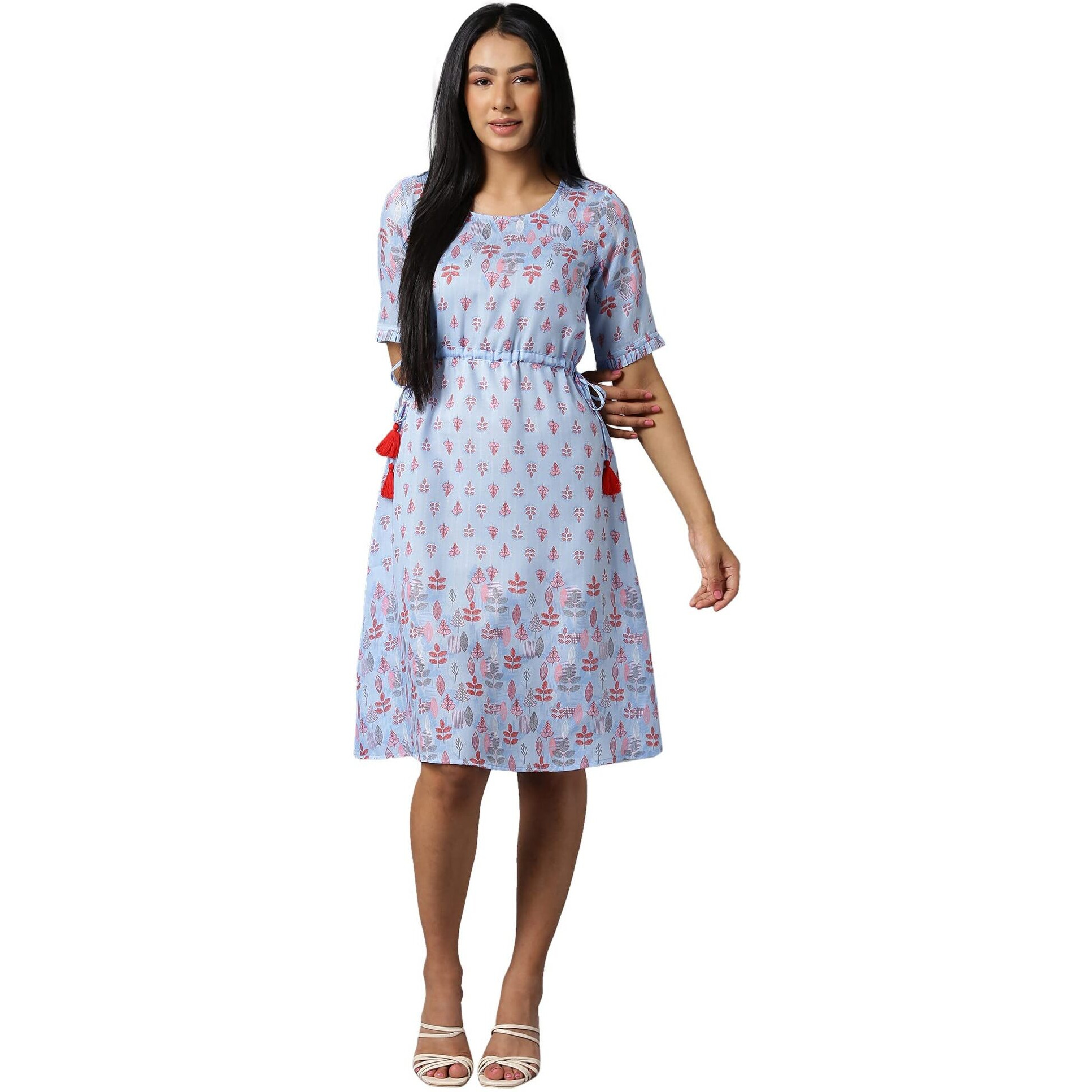 Aurelia Women's Polyester Fit And Flare Knee-Length Casual Dress (22Ona13252-505340_Blue_2Xl)