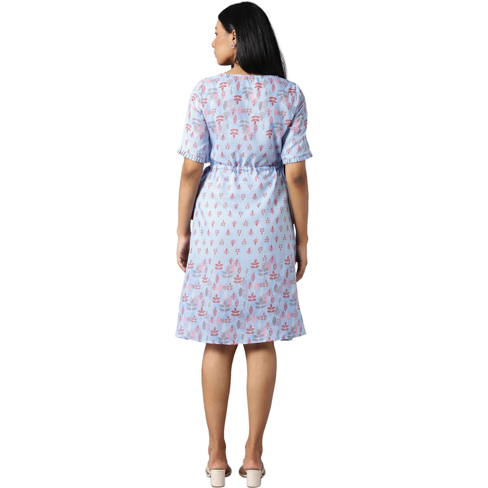 Aurelia Women's Polyester Fit And Flare Knee-Length Casual Dress (22Ona13252-505340_Blue_2Xl)