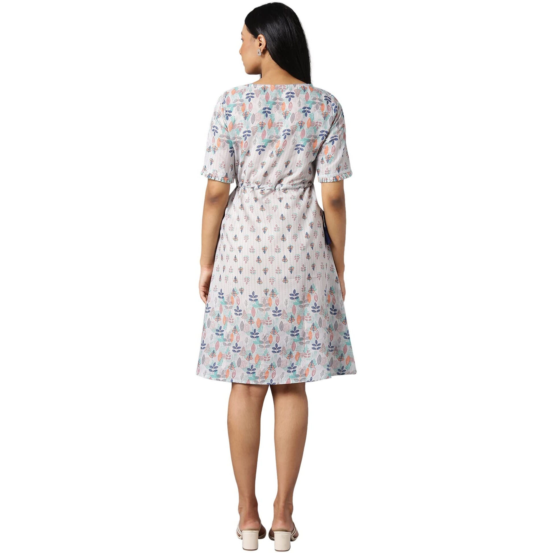 Aurelia Women's Polyester Fit And Flare Knee-Length Casual Dress (22Ona13252-505341_Grey