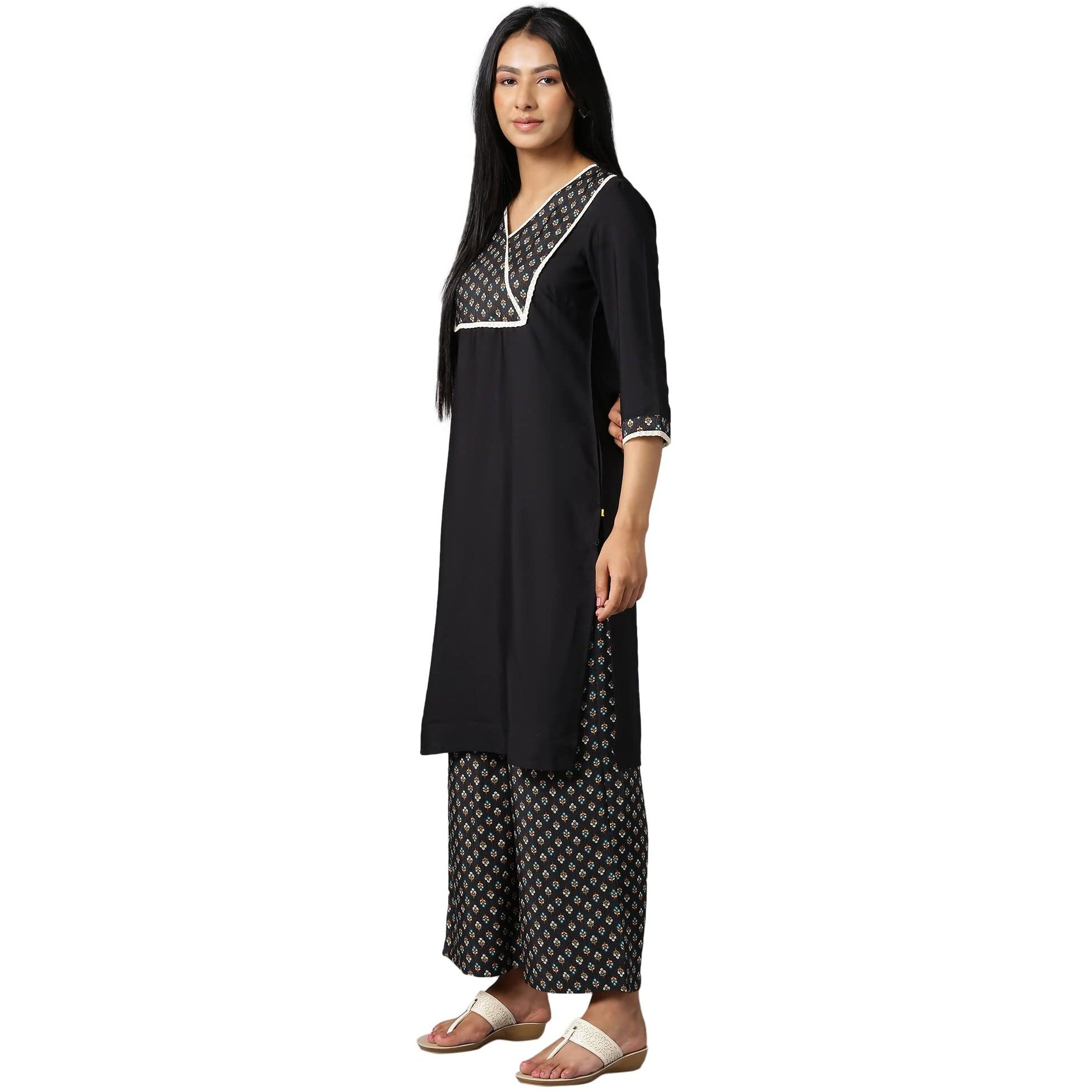 Aure Collection By Aurelia Charcoal Black Ethnic Kurta And Palazzo Set