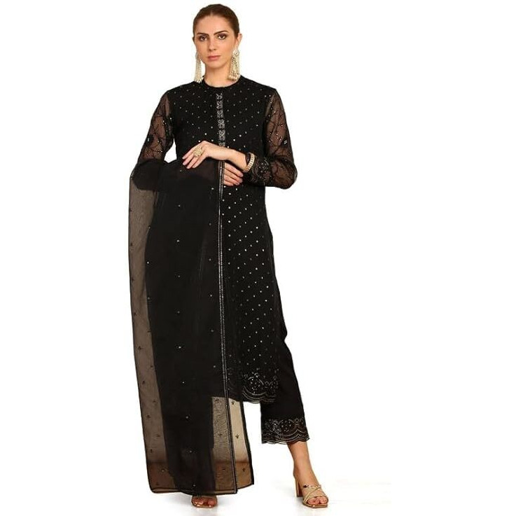 Soch Womens Black Sequinned Embellished Brocade Suit Set