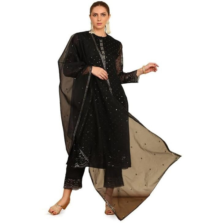 Soch Womens Black Sequinned Embellished Brocade Suit Set