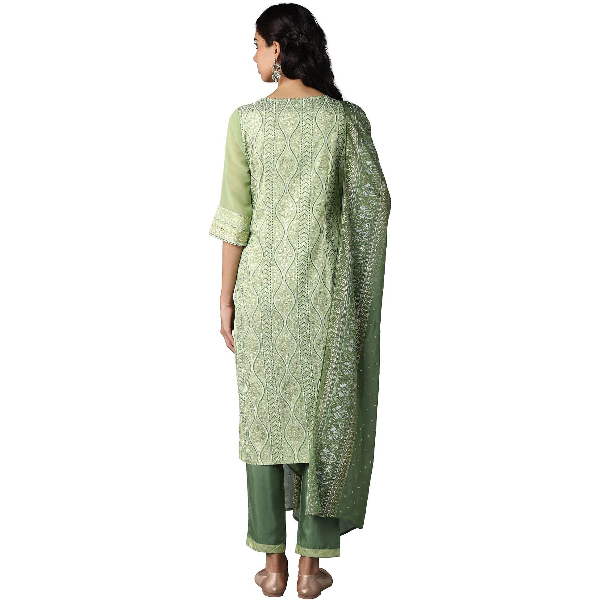 Aurelia Women's Viscose Kurta, Trouser & Dupatta (22Aud10365-501949_Green_S)