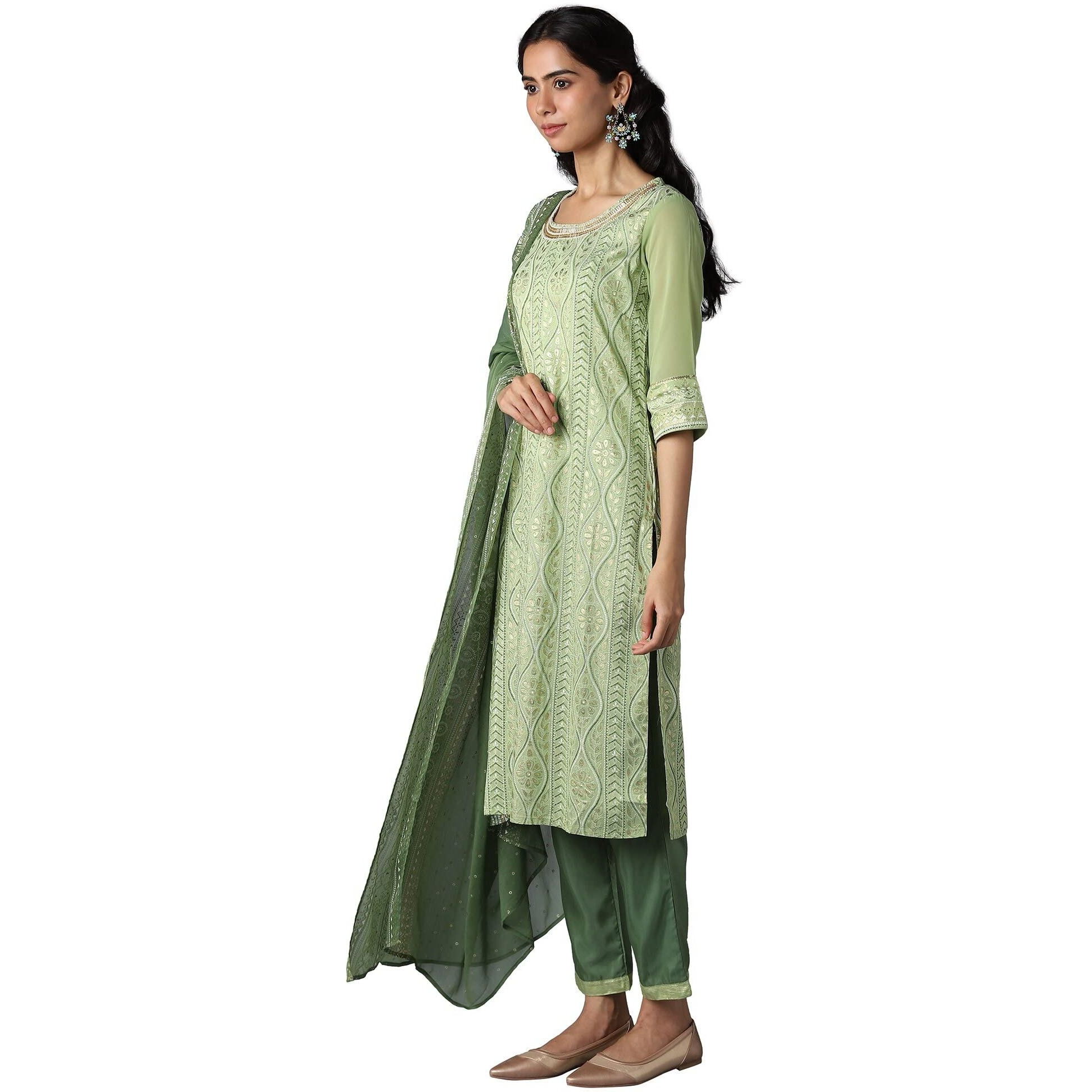 Aurelia Women's Viscose Kurta, Trouser & Dupatta (22Aud10365-501949_Green_S)