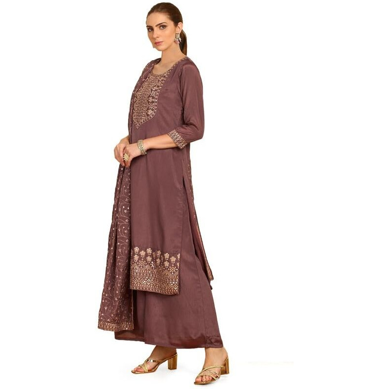 Soch Womens Mauve Yoke Embroidered Chinon Suit Set With Sequins