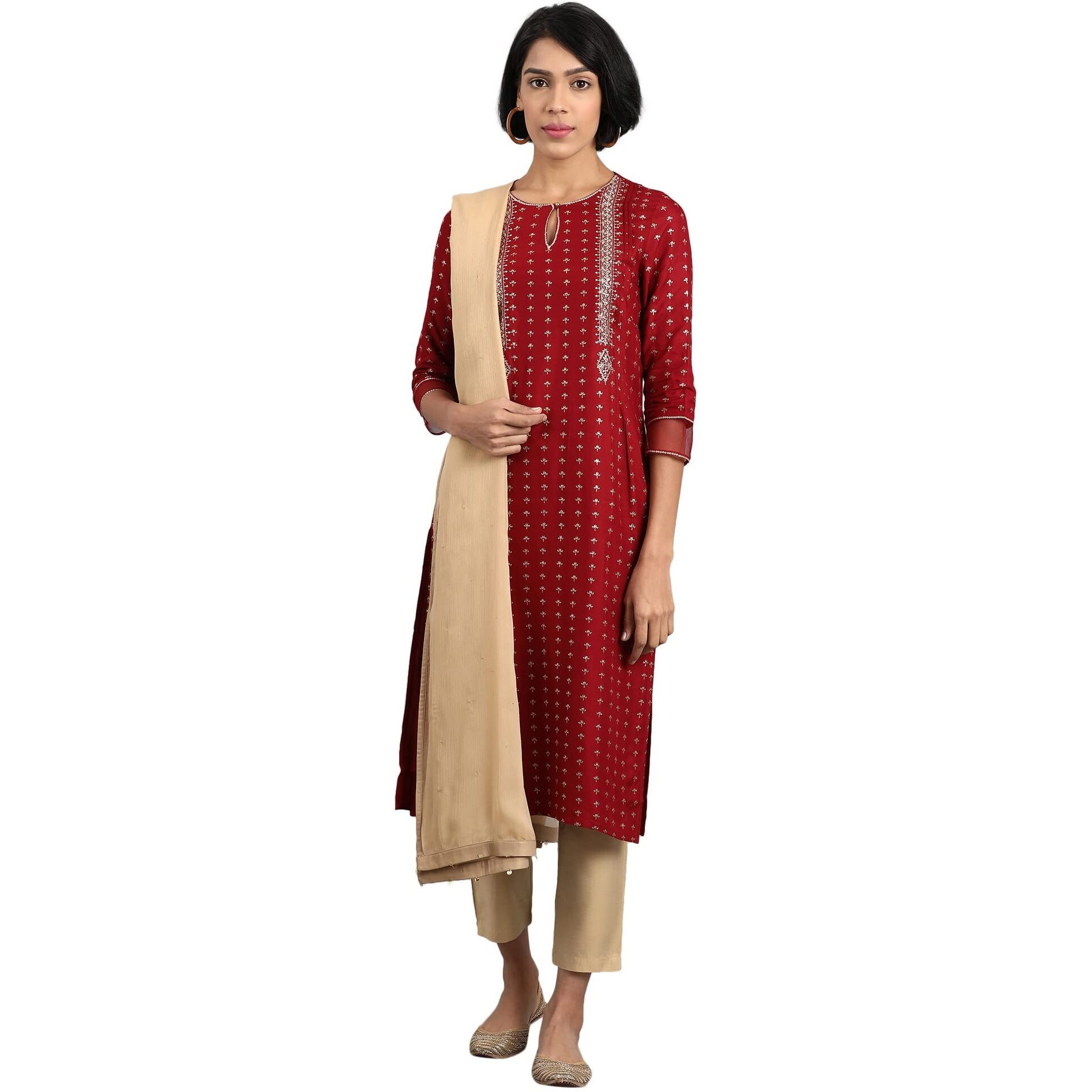 W For Woman Polyester Women Golden Chiffon Dupatta With Sequin, Free Size