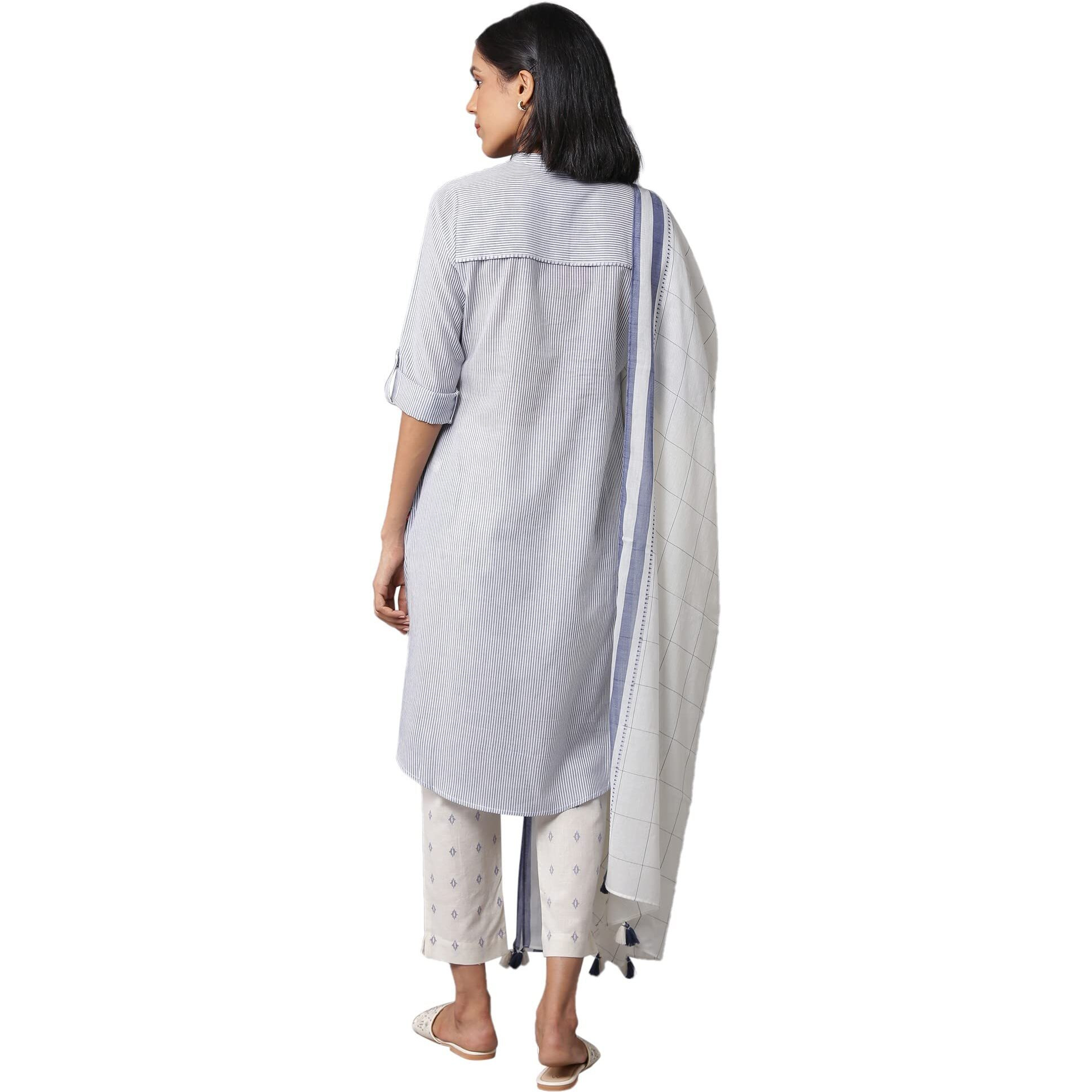 W For Woman Women's Cotton Kurta, Slim Pant & Dupatta (22Fews17780-312352_Dark Chambray Blue_Xs)
