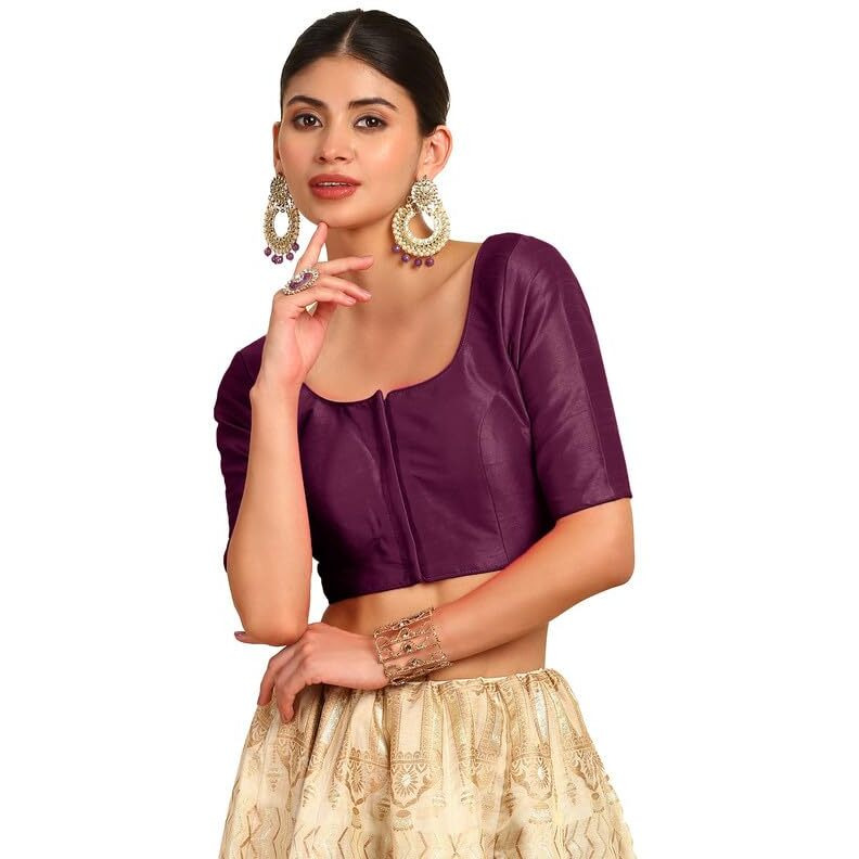 Soch Womens Wine Art Silk Princessline Cut Padded Blouse