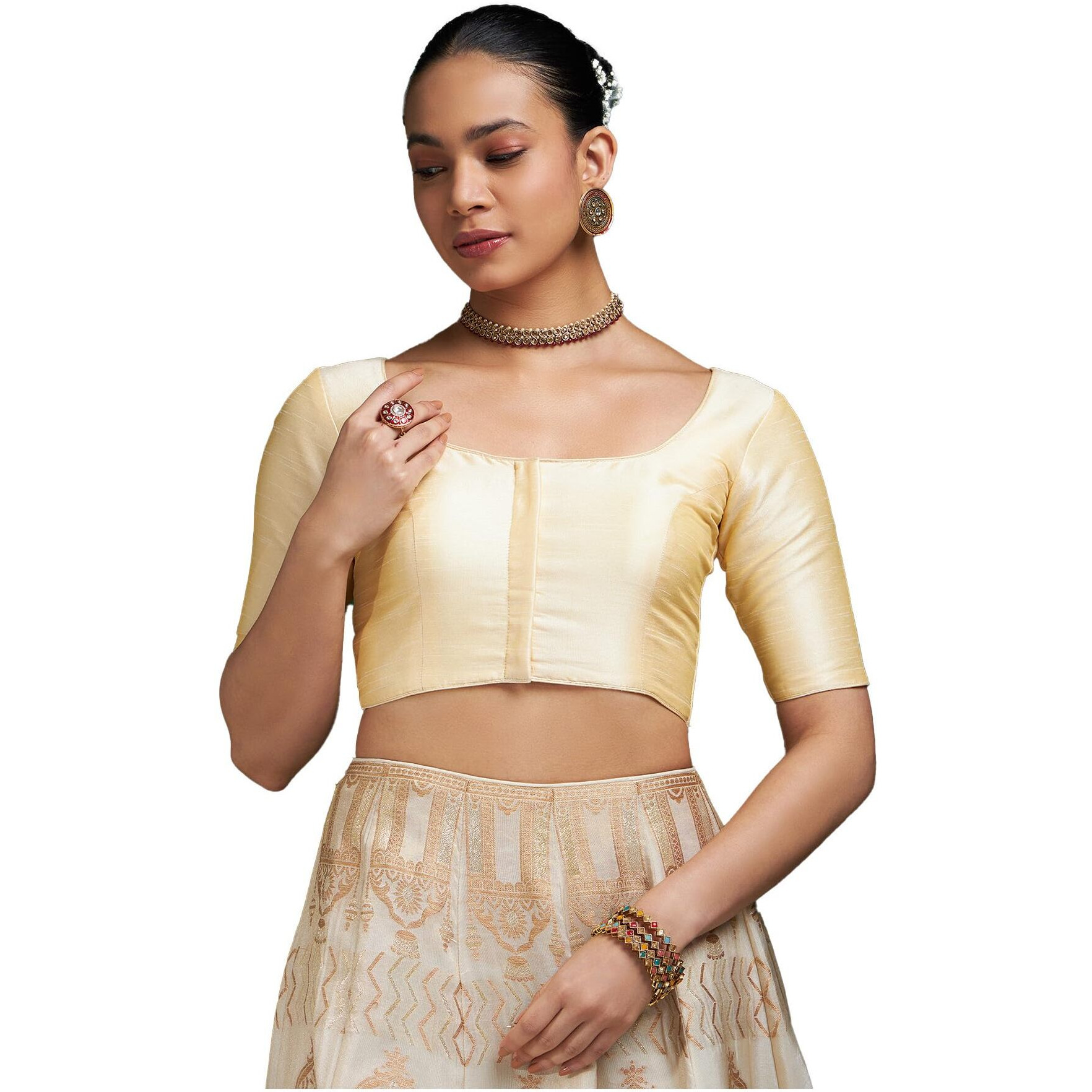 Soch Womens Beige Art Silk Princessline Cut Padded Blouse