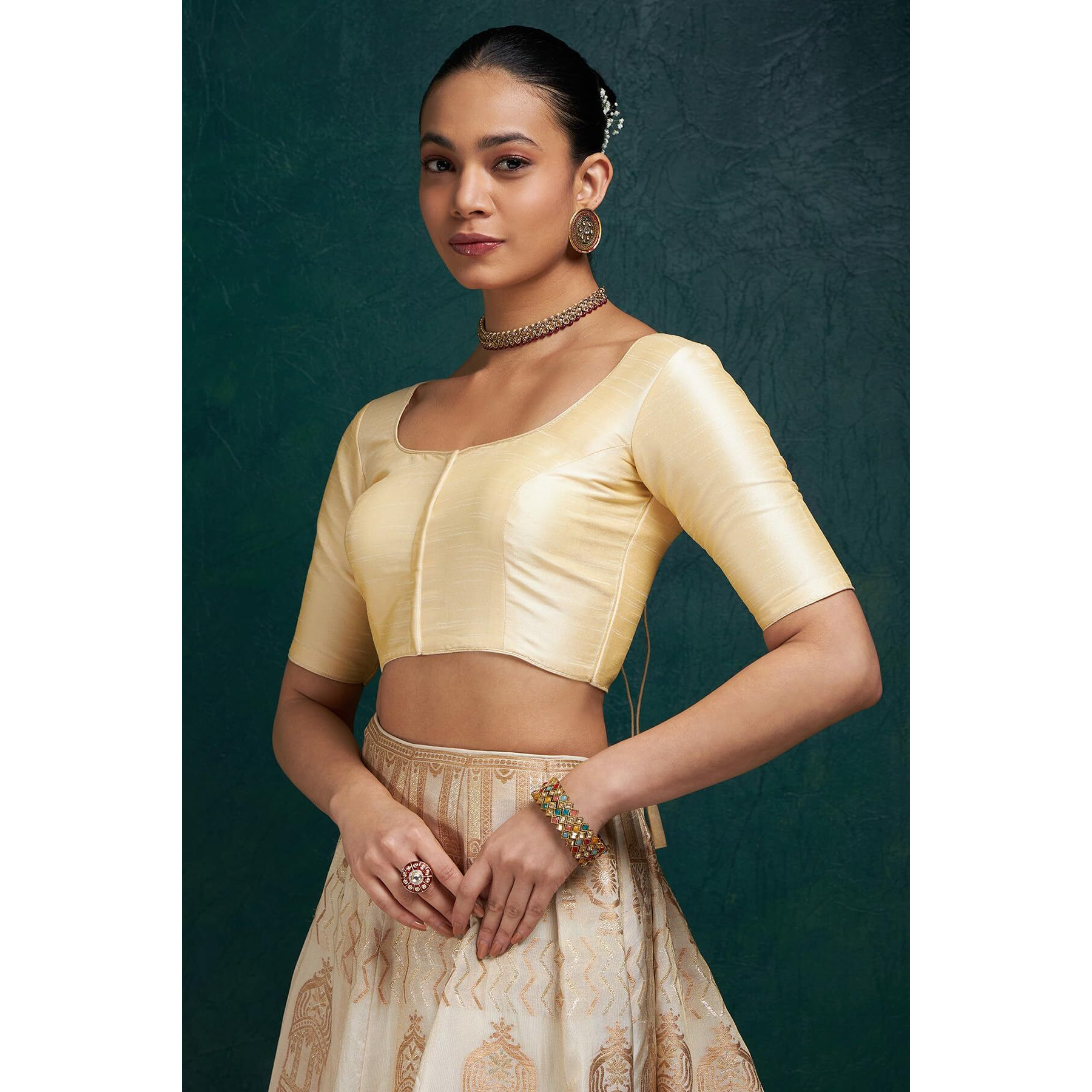 Soch Womens Beige Art Silk Princessline Cut Padded Blouse