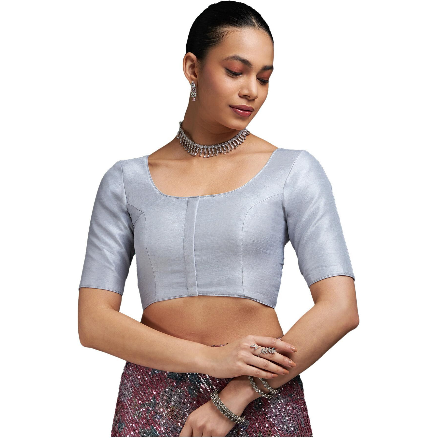 Soch Womens Silver Art Silk Princessline Cut Padded Blouse