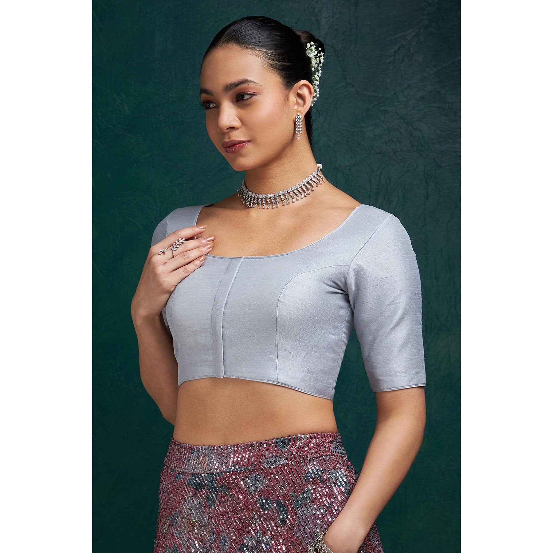 Soch Womens Silver Art Silk Princessline Cut Padded Blouse