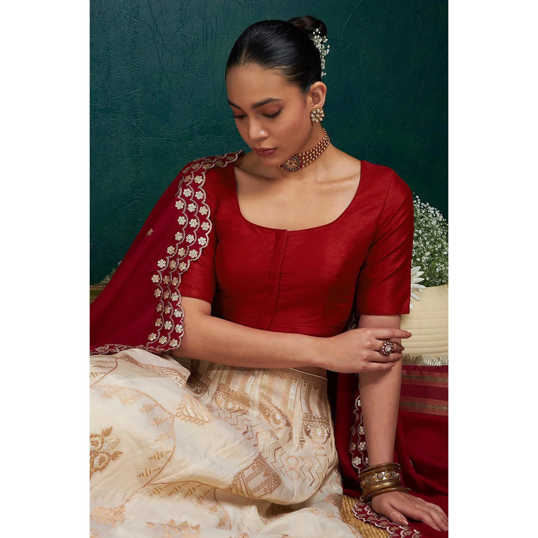 Soch Womens Red Art Silk Princessline Cut Padded Blouse
