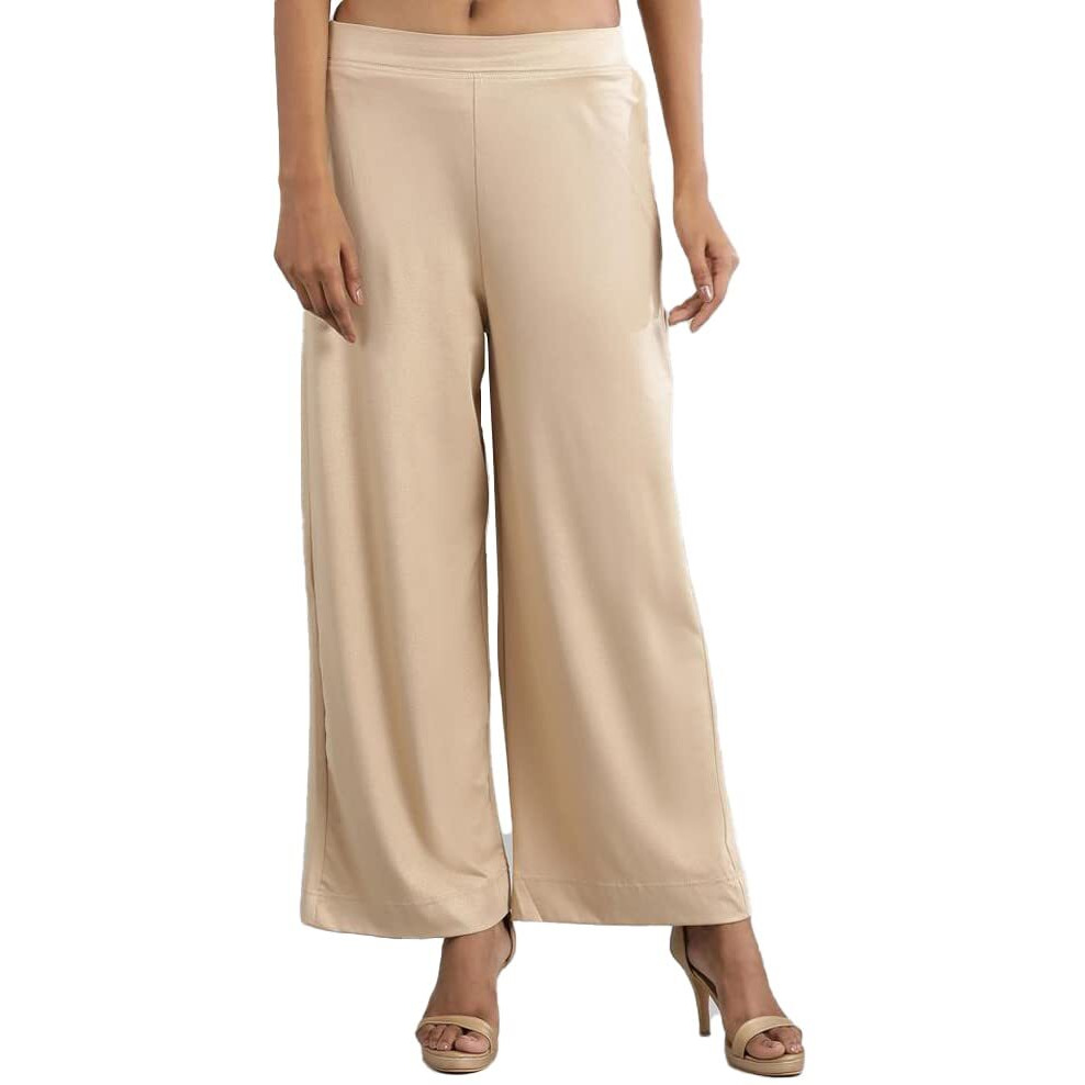 Aurelia Women's Gold Poly-Blend Solid Palazzo Ethnic Bottomwear