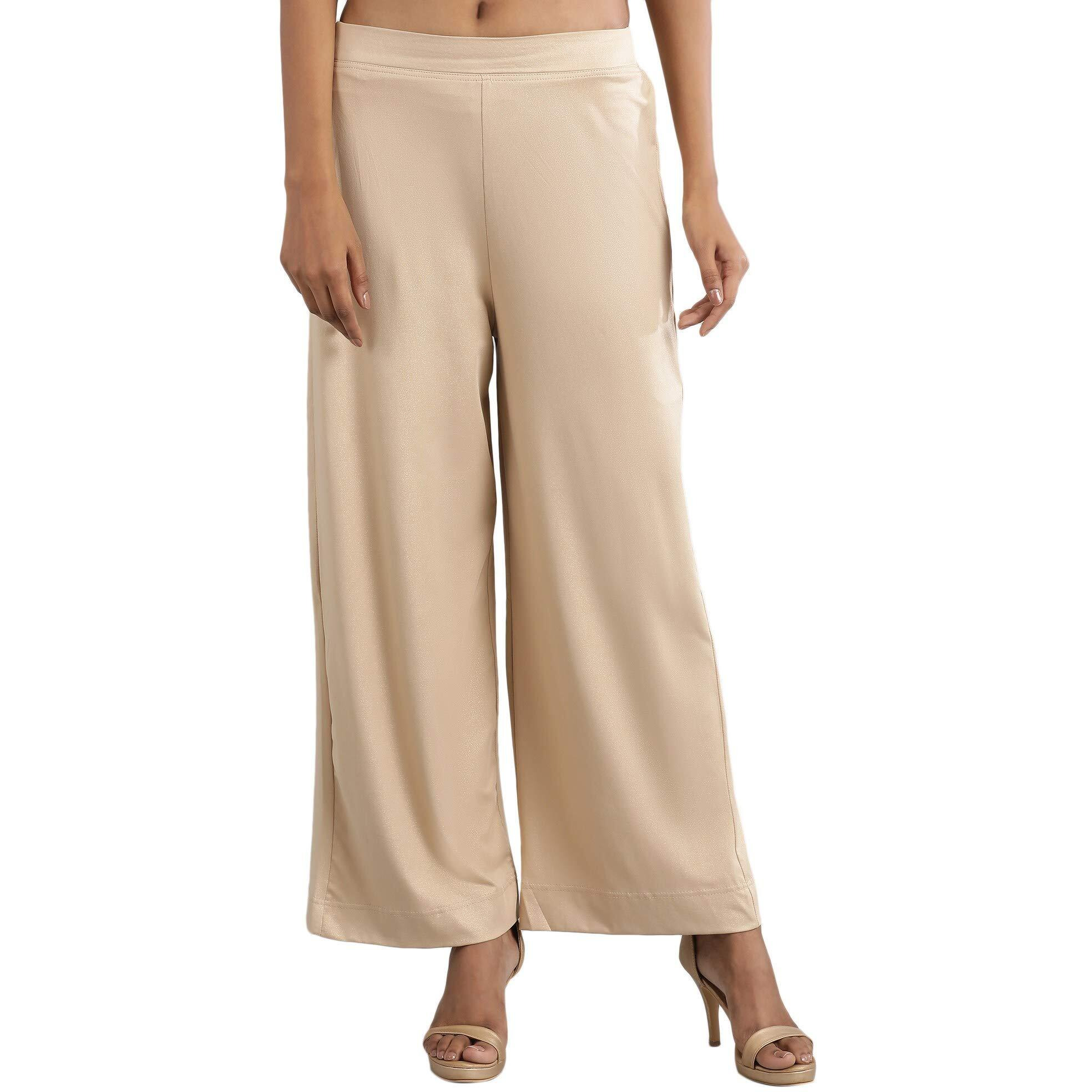 Aurelia Women's Gold Poly-Blend Solid Palazzo Ethnic Bottomwear
