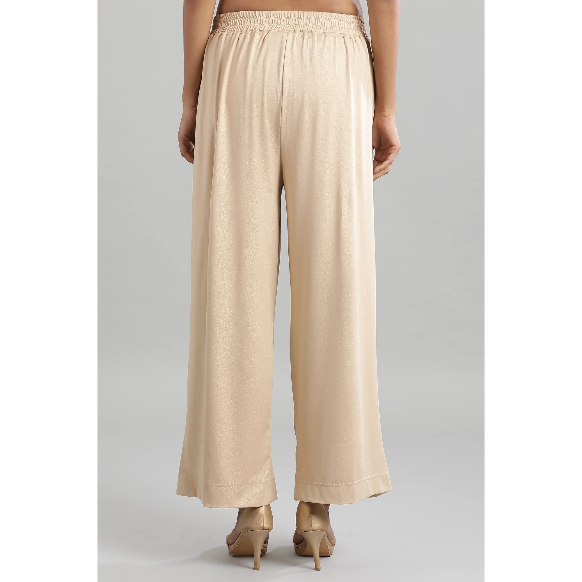 Aurelia Women's Gold Poly-Blend Solid Palazzo Ethnic Bottomwear