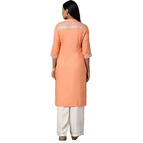 Aurelia Printed Viscose Mandarin Womens Kurta (Medium,Pink)