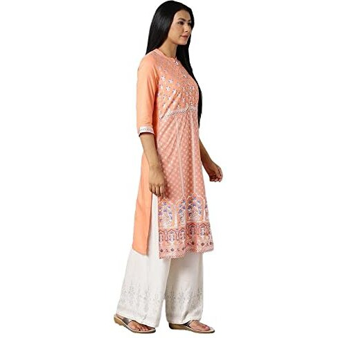 Aurelia Printed Viscose Mandarin Womens Kurta (Medium,Pink)