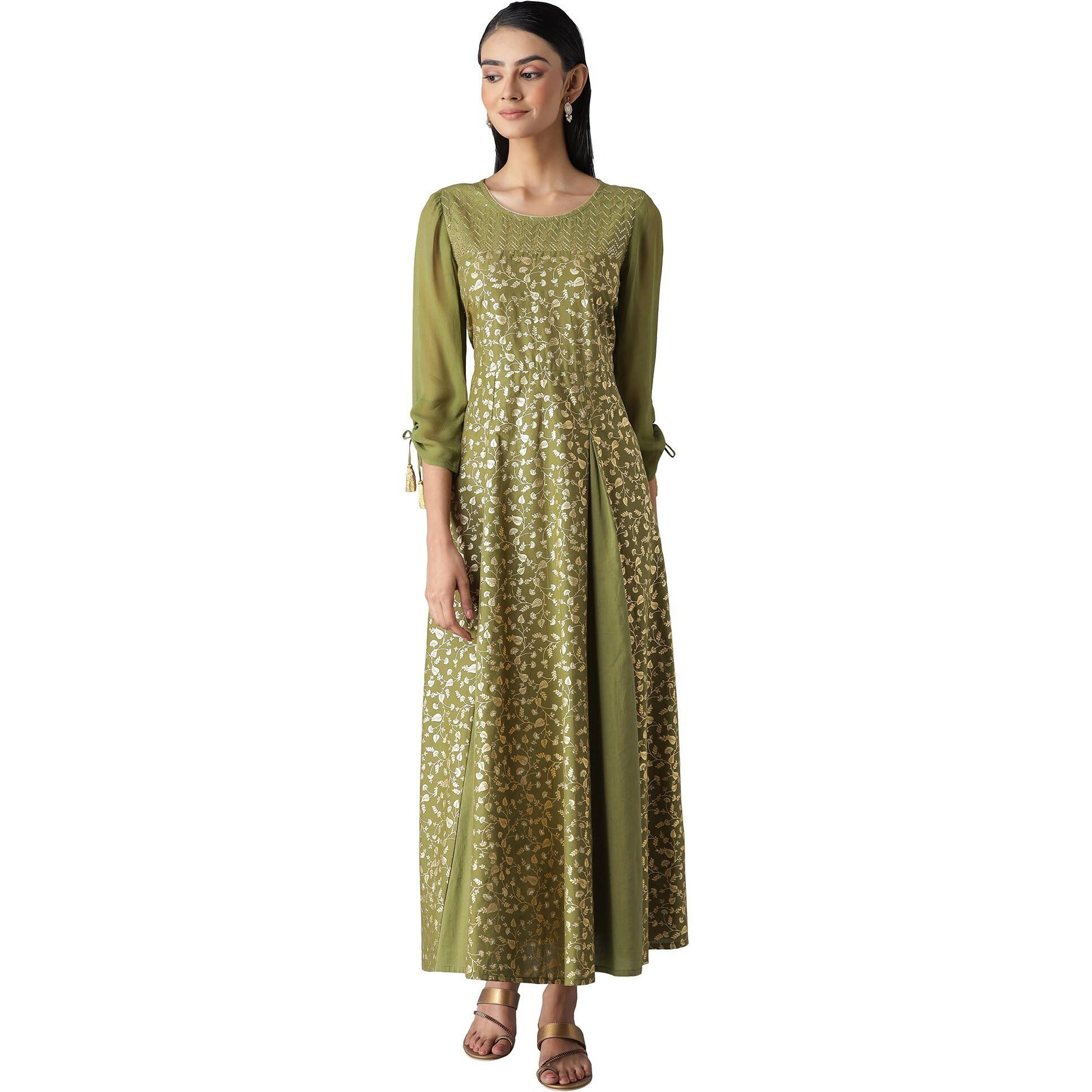 Aurelia Women's Cotton Fit And Flare Knee-Length Casual Dress (22Fea13331-505522_Green