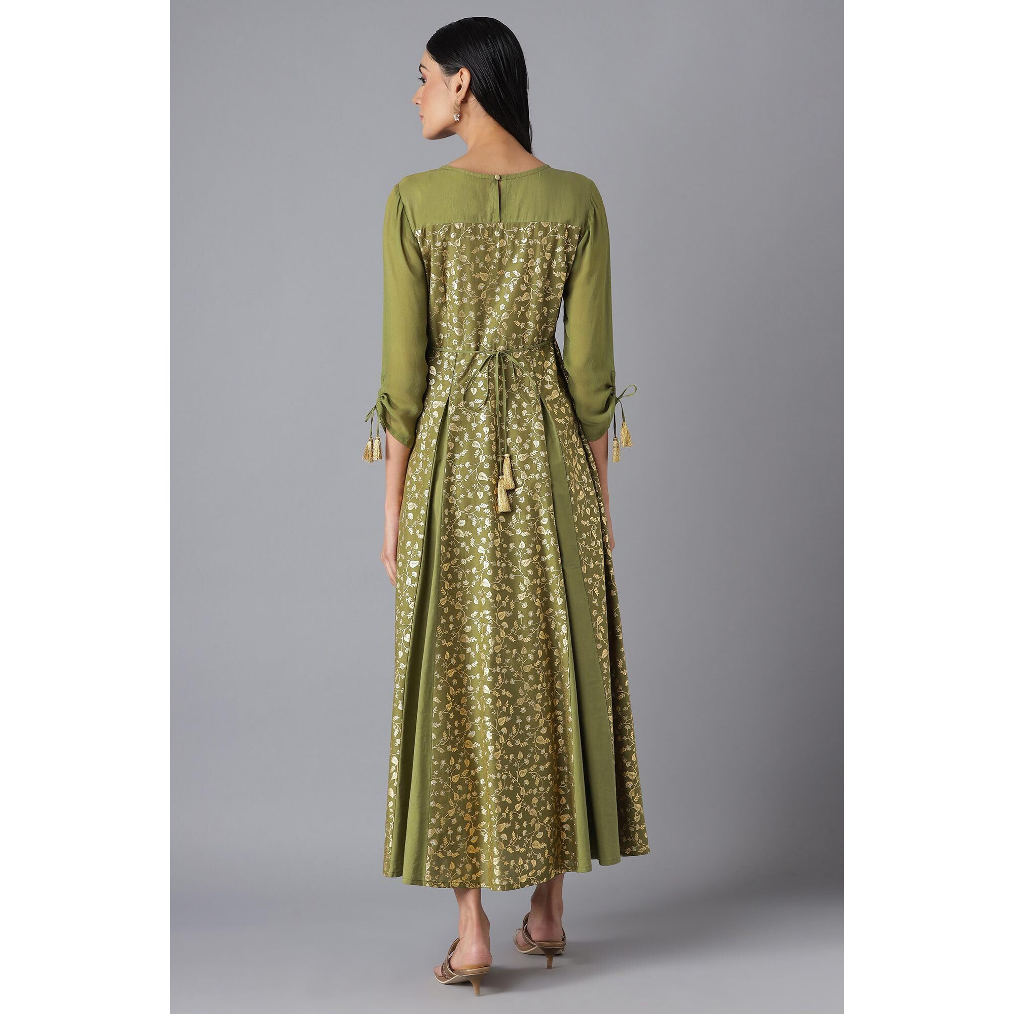 Aurelia Women's Cotton Fit And Flare Knee-Length Casual Dress (22Fea13331-505522_Green