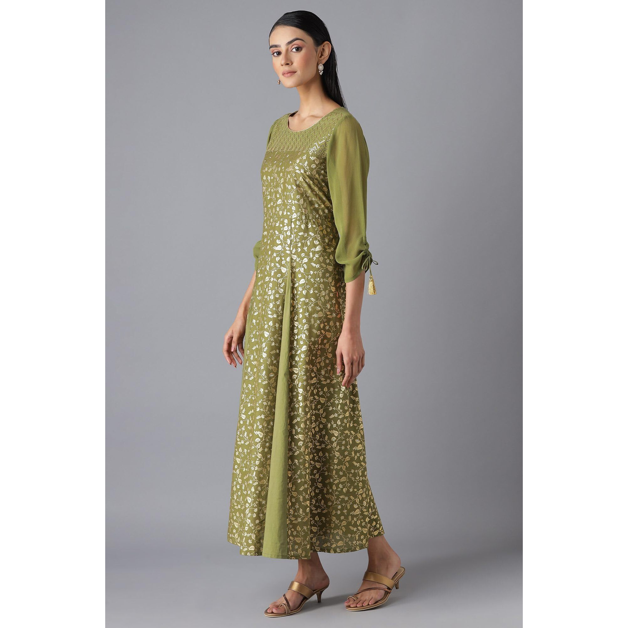 Aurelia Women's Cotton Fit And Flare Knee-Length Casual Dress (22Fea13331-505522_Green