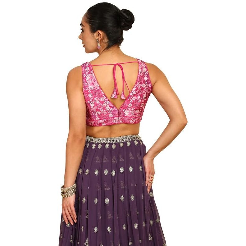 Soch Womens Magenta Floral Printed Silk Blend Padded Blouse With Sequins