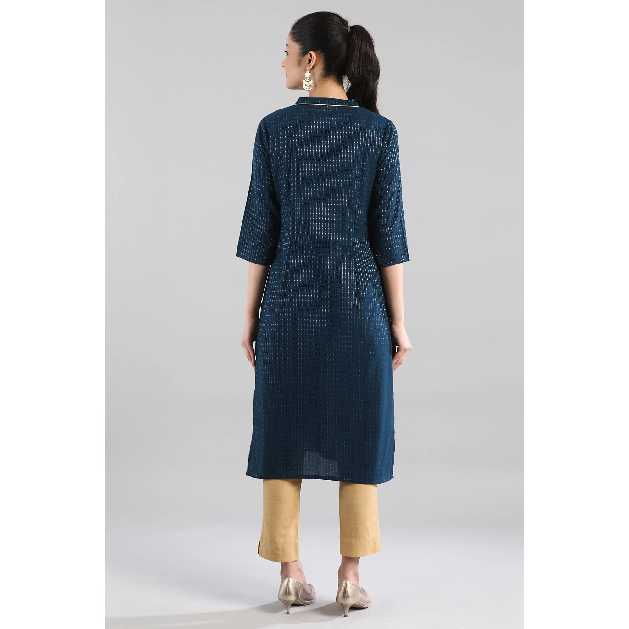 Aurelia Women's Cotton Blend Solid Regular Kurta (22Cra12230-702164_Navy_S)