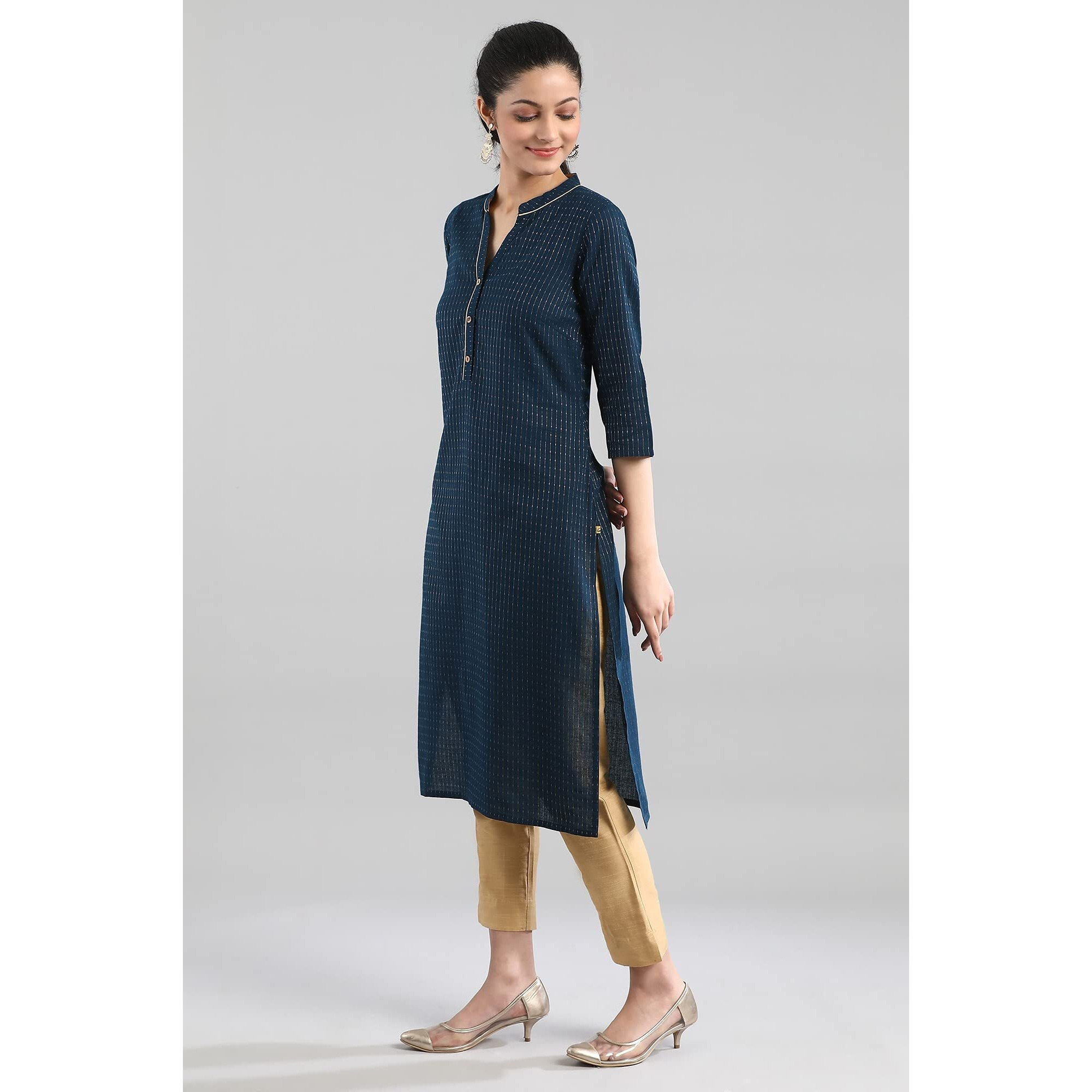 Aurelia Women's Cotton Blend Solid Regular Kurta (22Cra12230-702164_Navy_S)