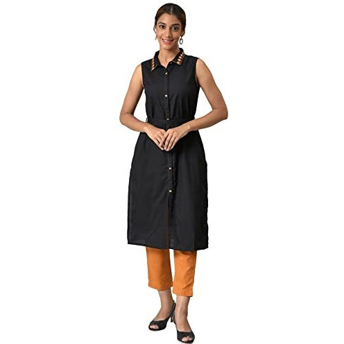 Aurelia Women's Cotton Kurta, Trouser (22Onas13273-604155_Black