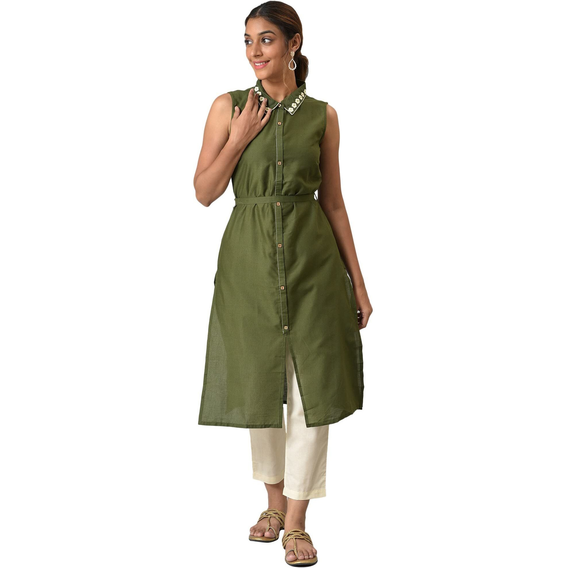 Aurelia Women's Cotton Kurta, Trouser (22Onas13273-604208_Green