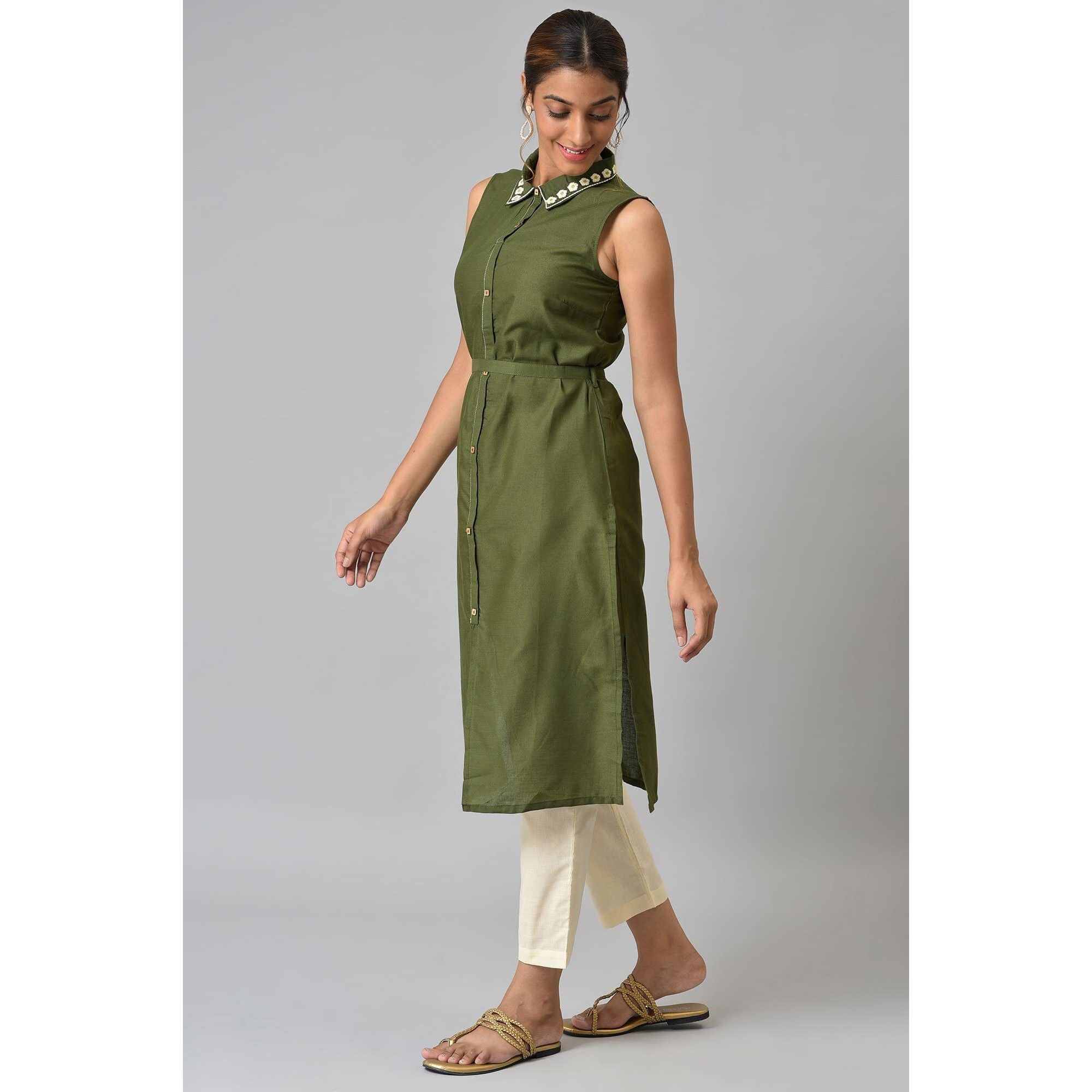 Aurelia Women's Cotton Kurta, Trouser (22Onas13273-604208_Green